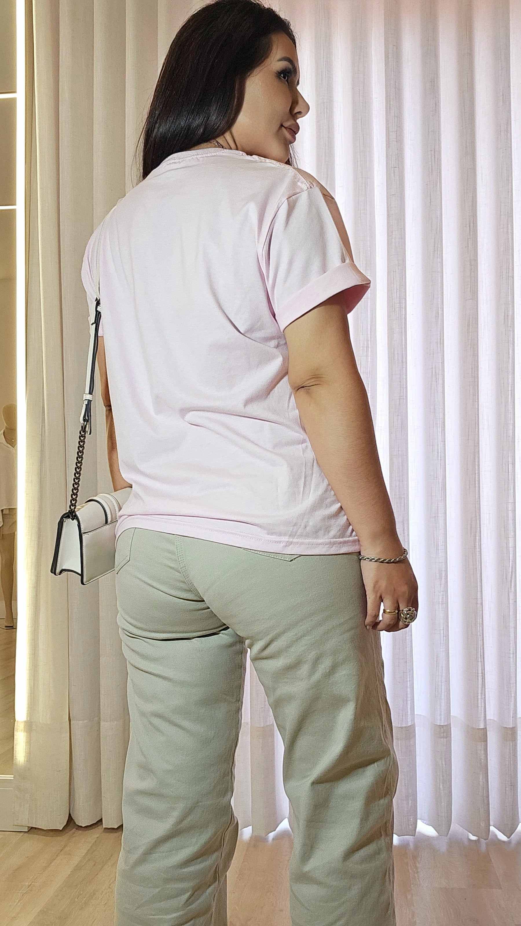 T-shirt feminina rosa 100% algodão premium