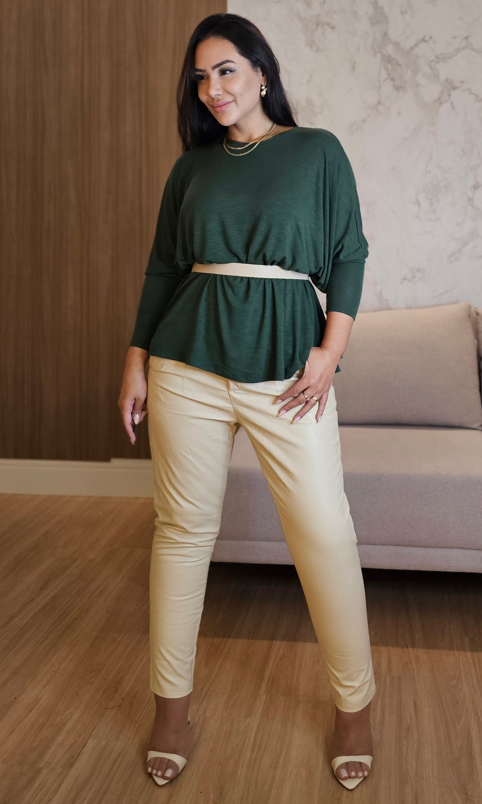 Blusa ampla Feminina Verde - Manga Longa