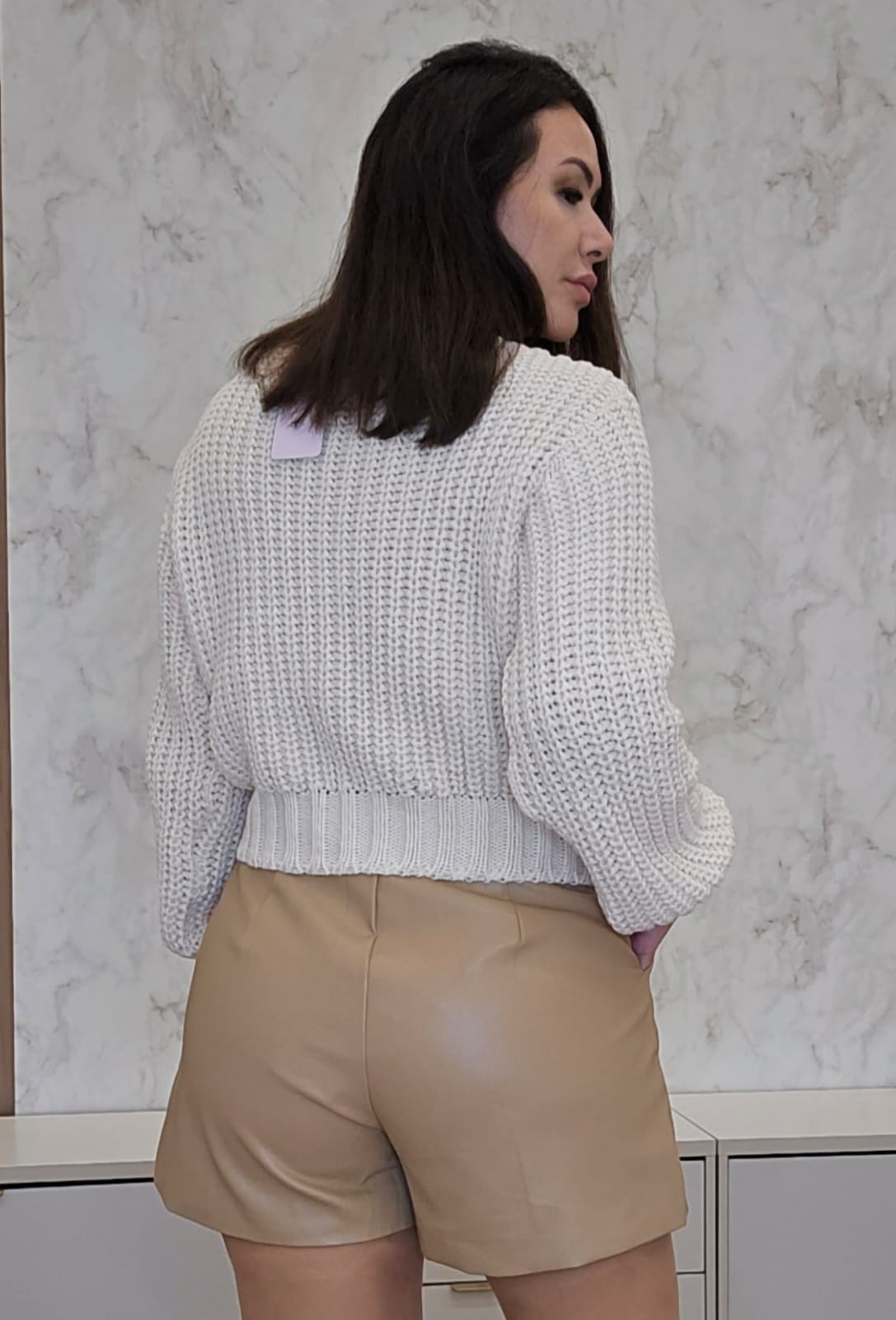 Short feminino em PU Premium - Bege