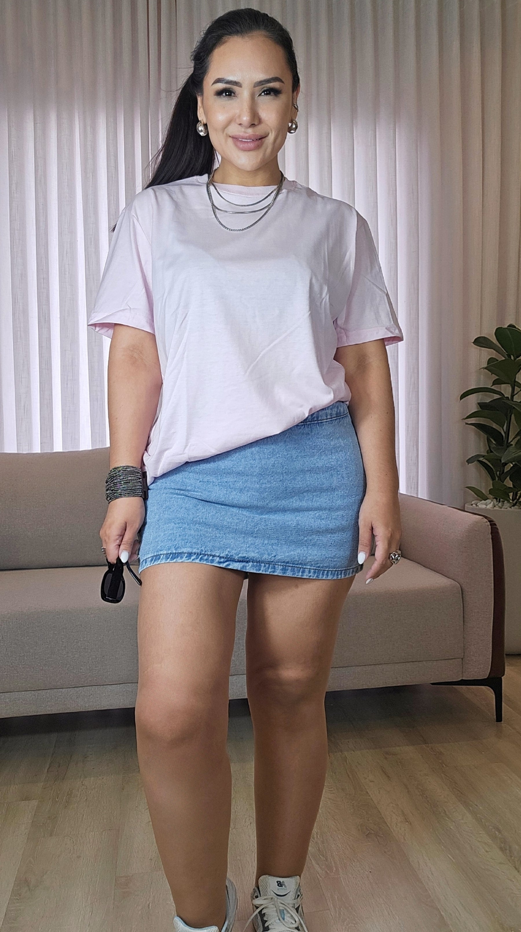Short Saia Jeans Azul Feminino 100% Algodão com Caimento Ajustado e Lavagem Moderna