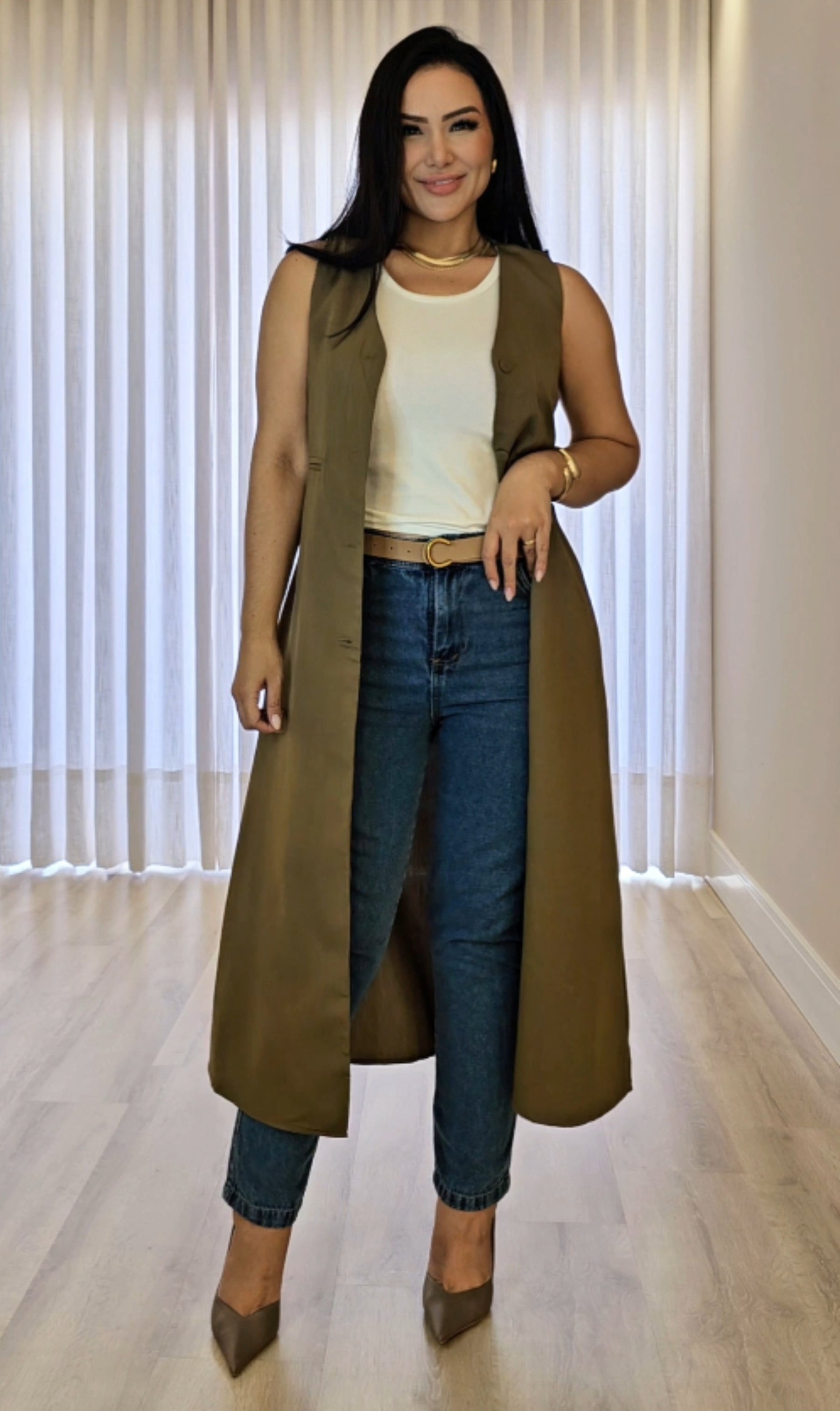 Colete Longo Alfaiataria Feminino em cores