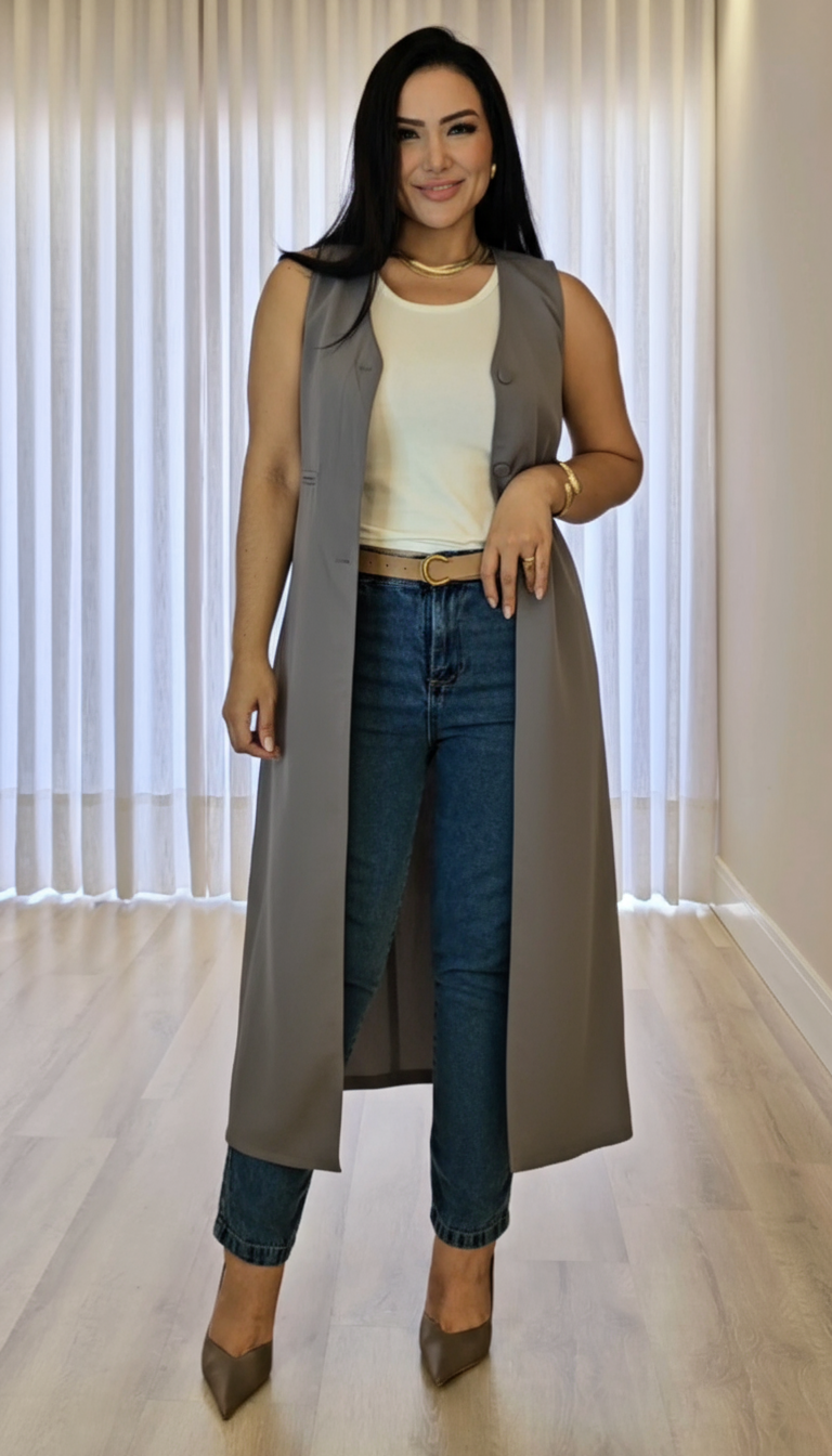 Colete Longo Alfaiataria Feminino em cores