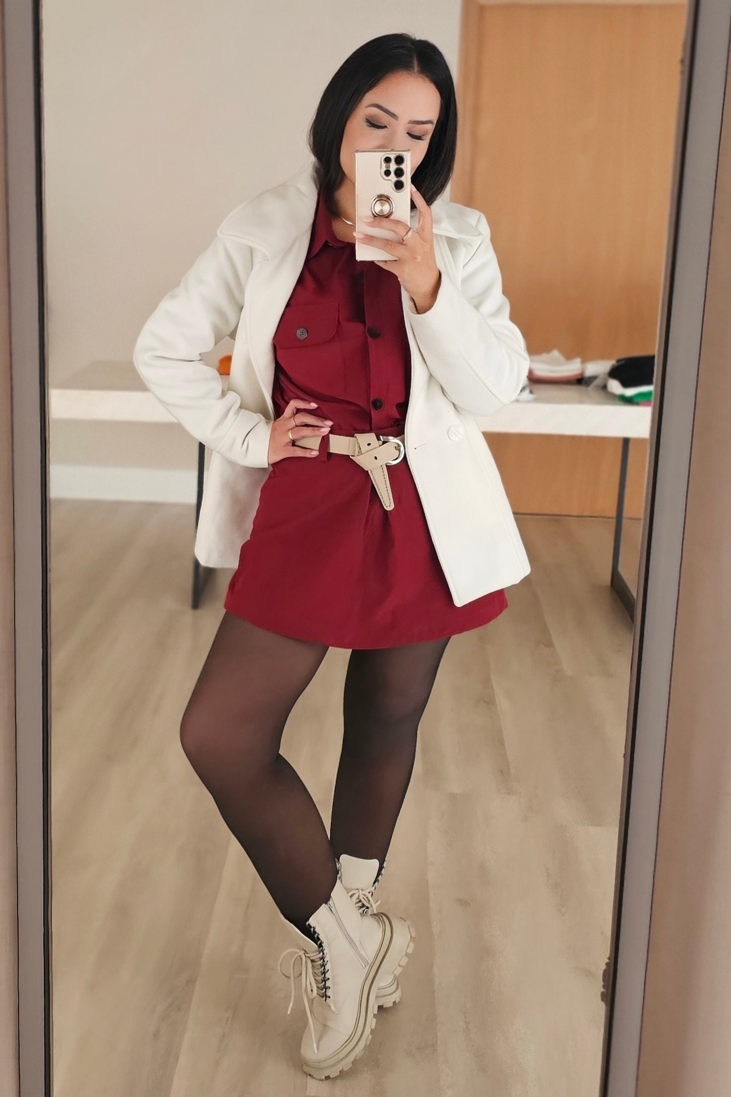 Short Saia marsala em alfaiataria Premium