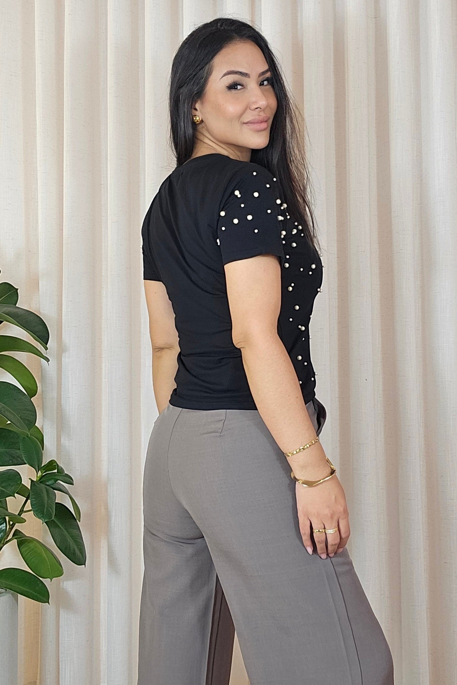 Blusa Lara em Algodão com aplique de pérolas - Em cores