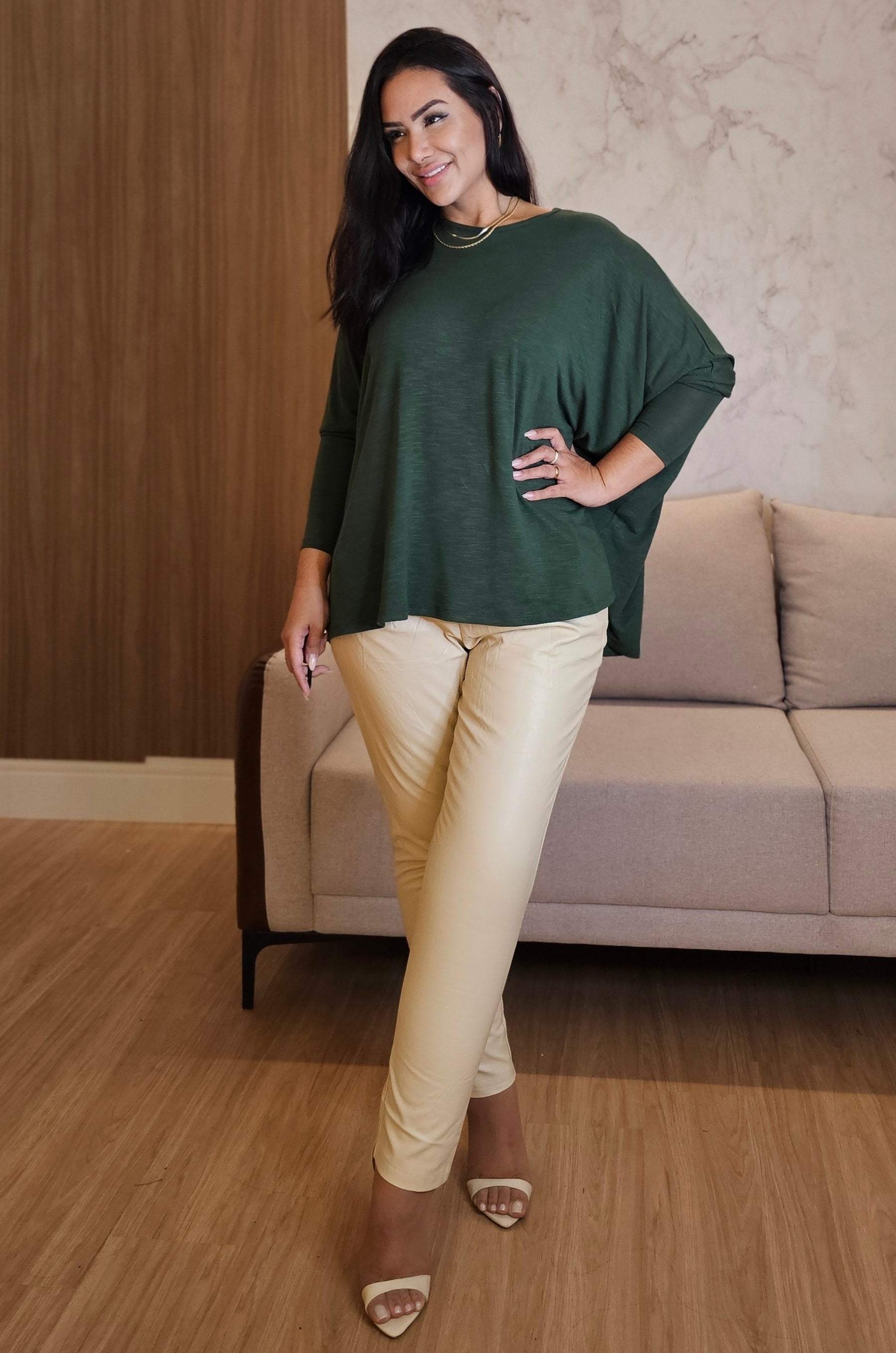 Blusa ampla Feminina Verde - Manga Longa