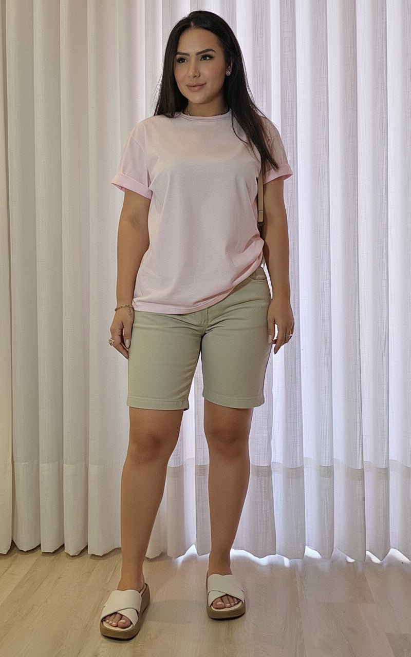 T-shirt feminina rosa 100% algodão premium