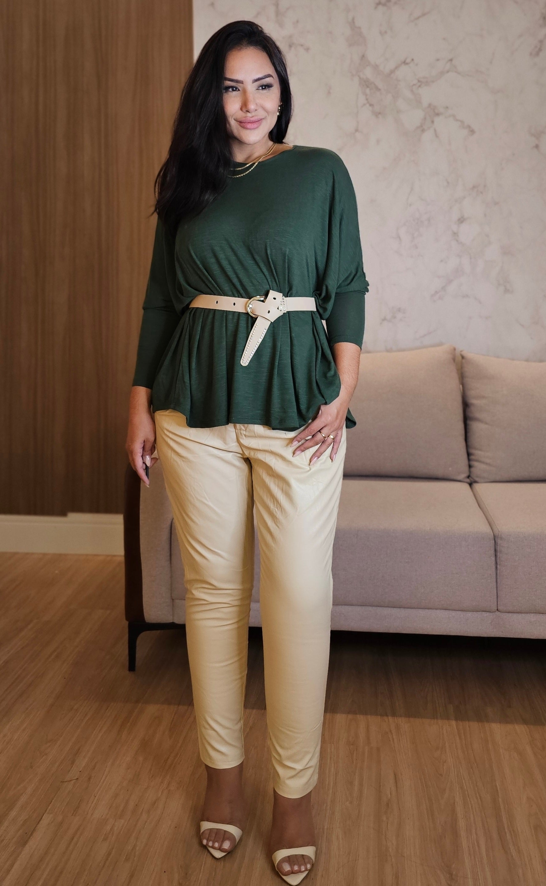 Blusa ampla Feminina Verde - Manga Longa