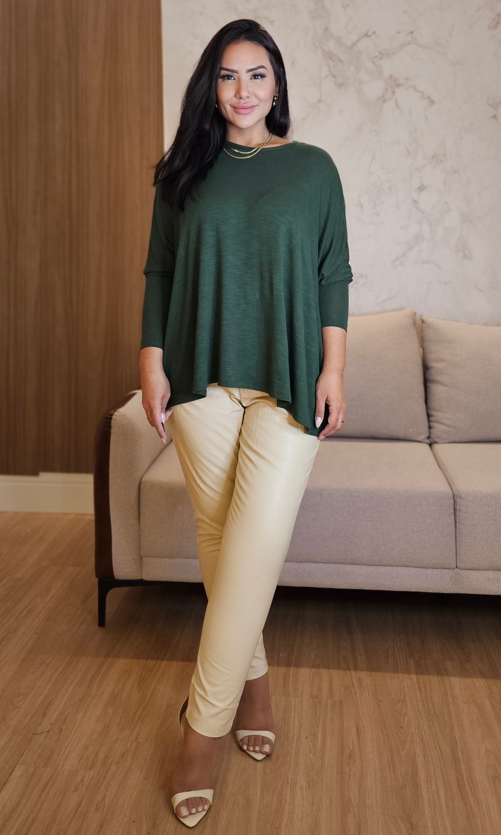 Blusa ampla Feminina Verde - Manga Longa