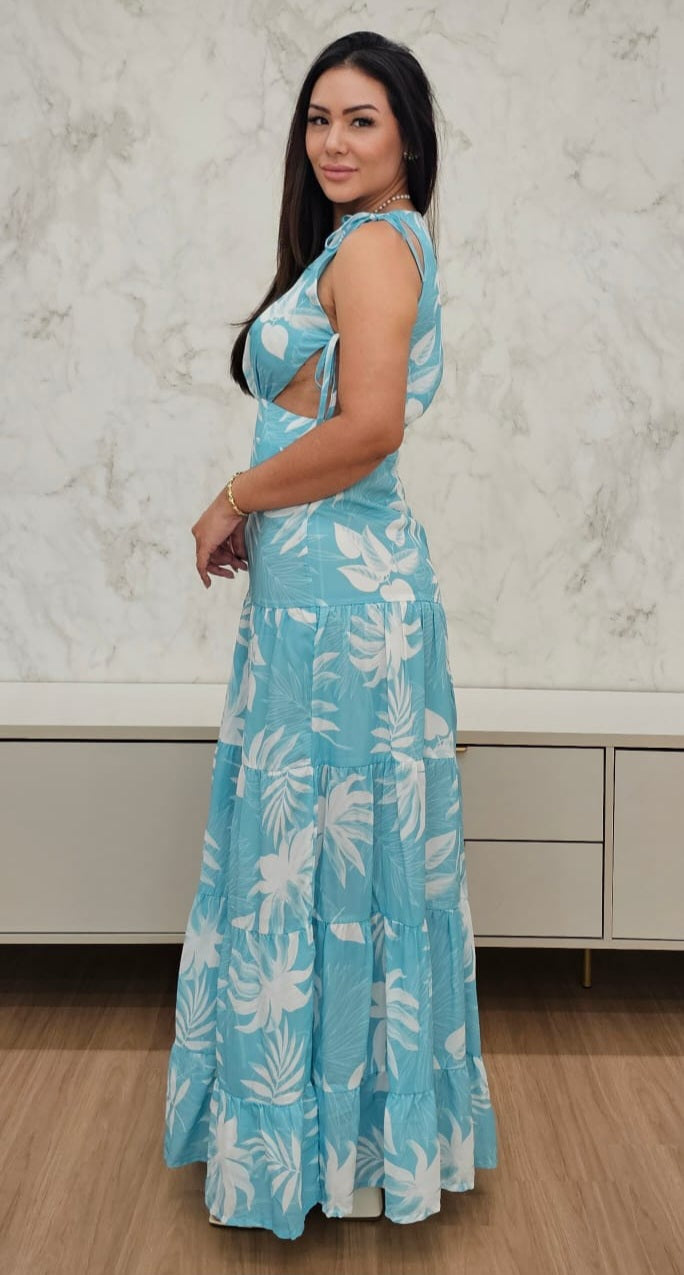 Vestido Longo Estampado com forro