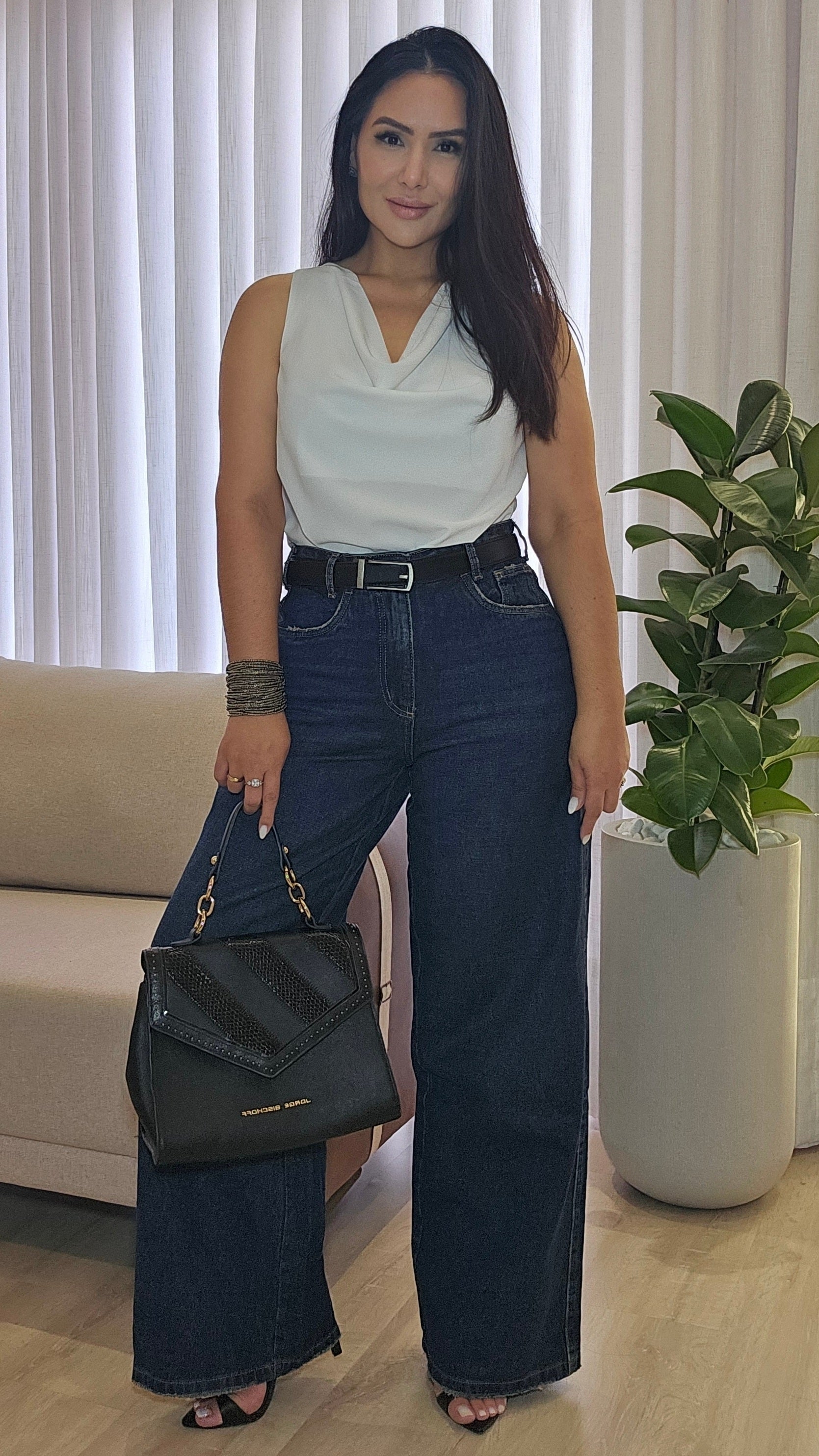 Calça Jeans Wide Leg Feminina 100% Algodão