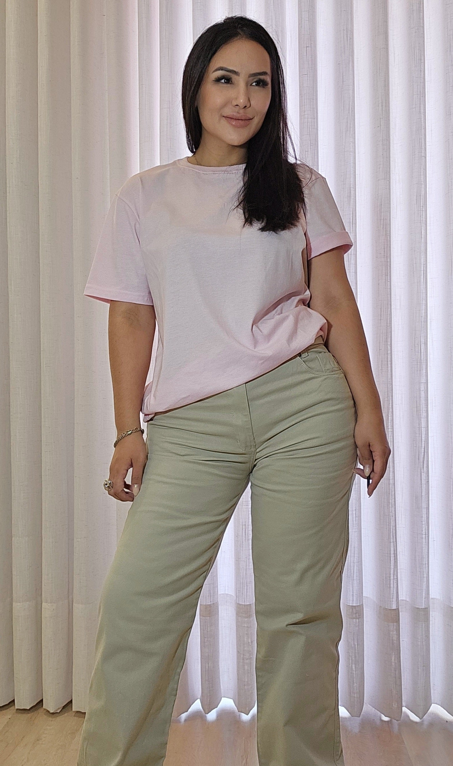 T-shirt feminina rosa 100% algodão premium