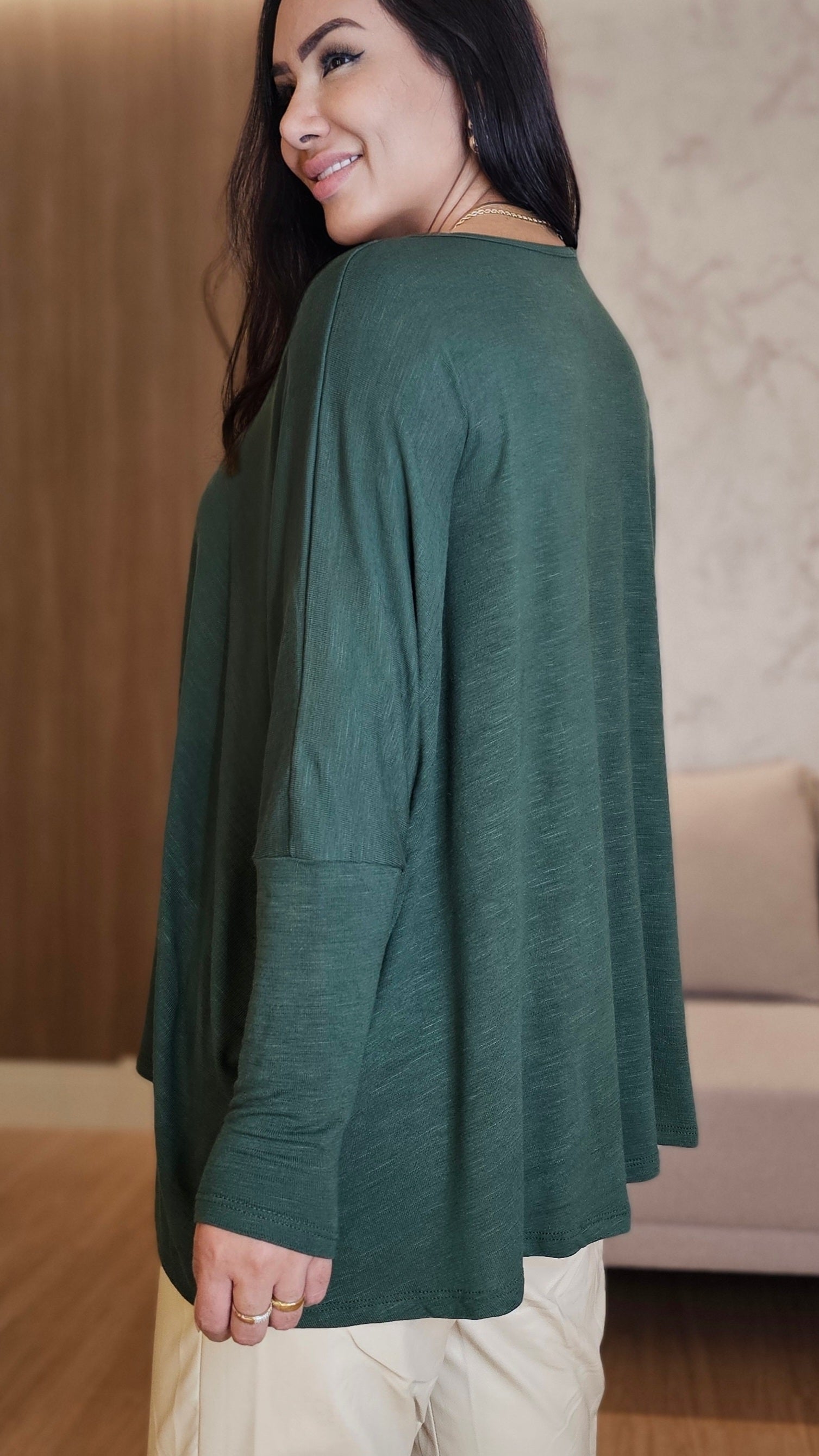 Blusa ampla Feminina Verde - Manga Longa