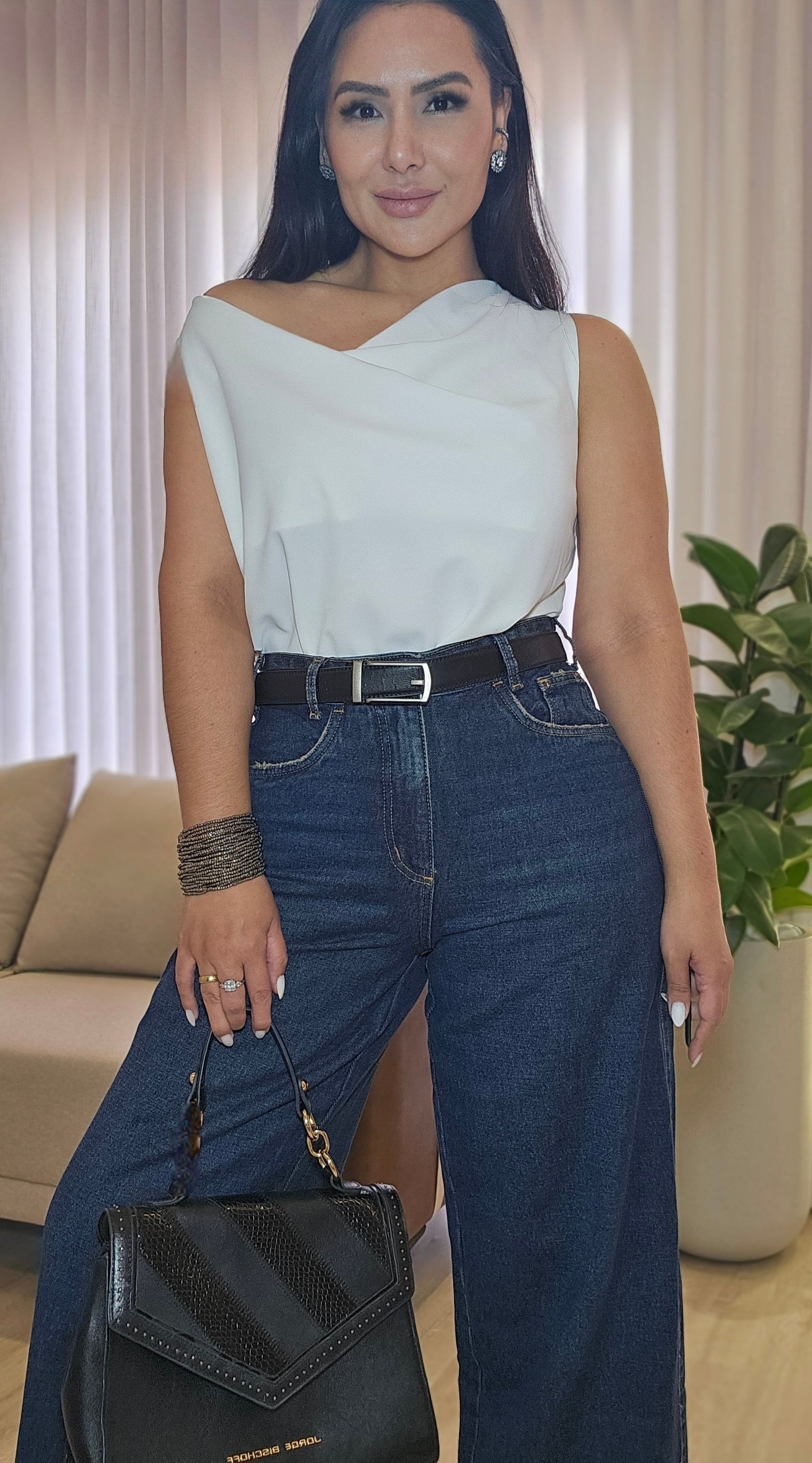 Calça Jeans Wide Leg Feminina 100% Algodão