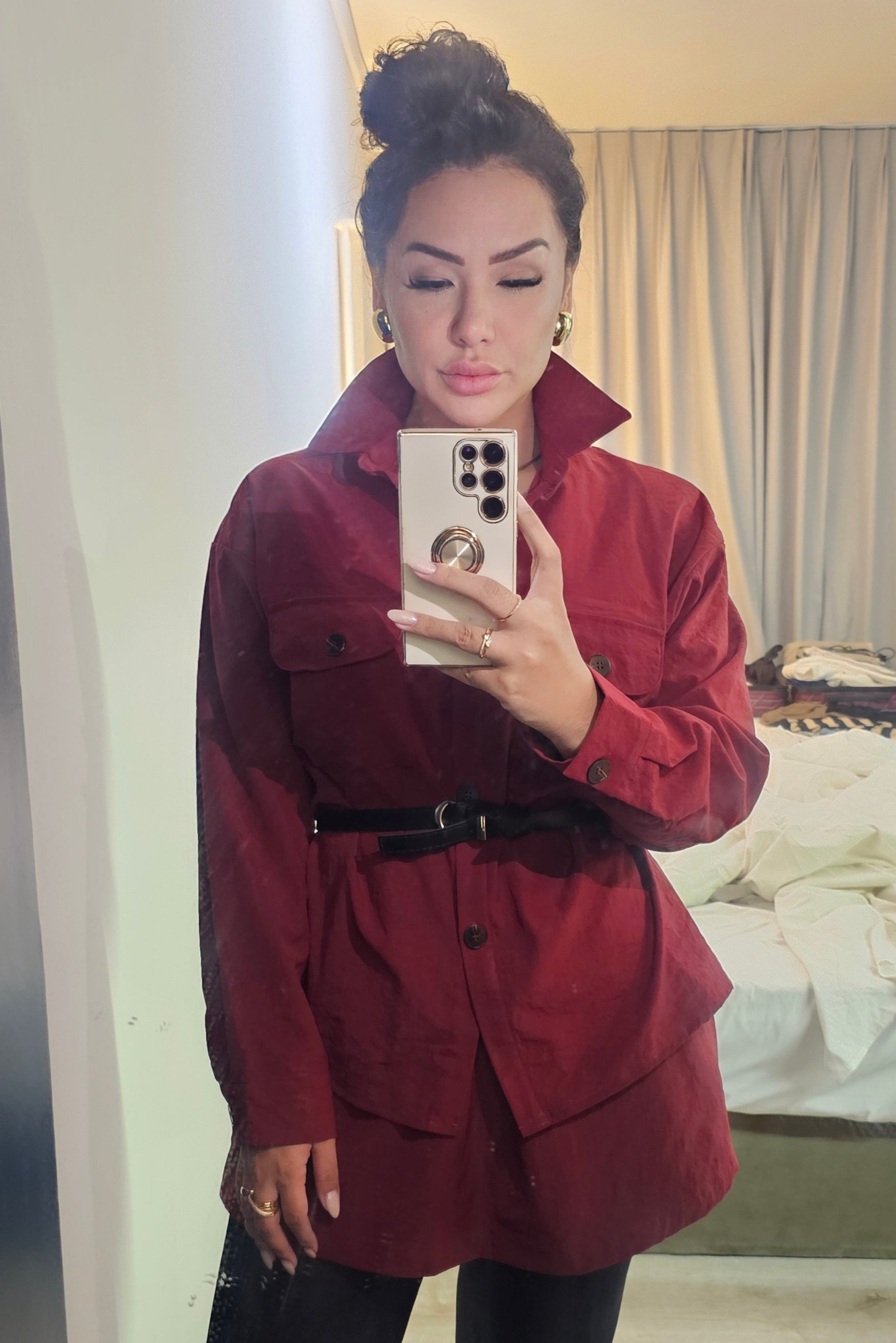 Short Saia marsala em alfaiataria Premium