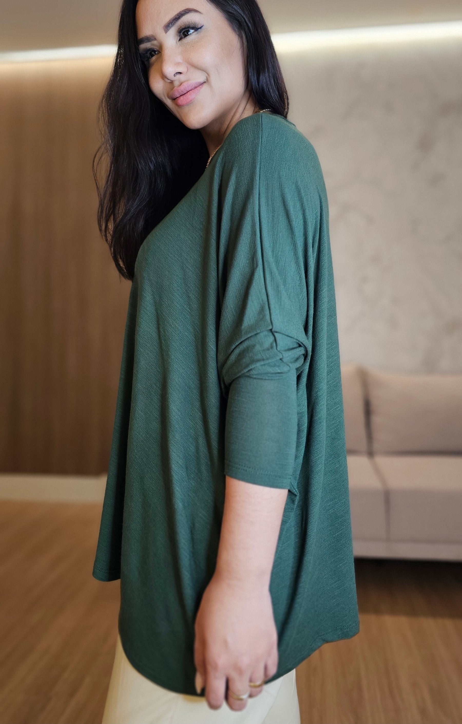 Blusa ampla Feminina Verde - Manga Longa