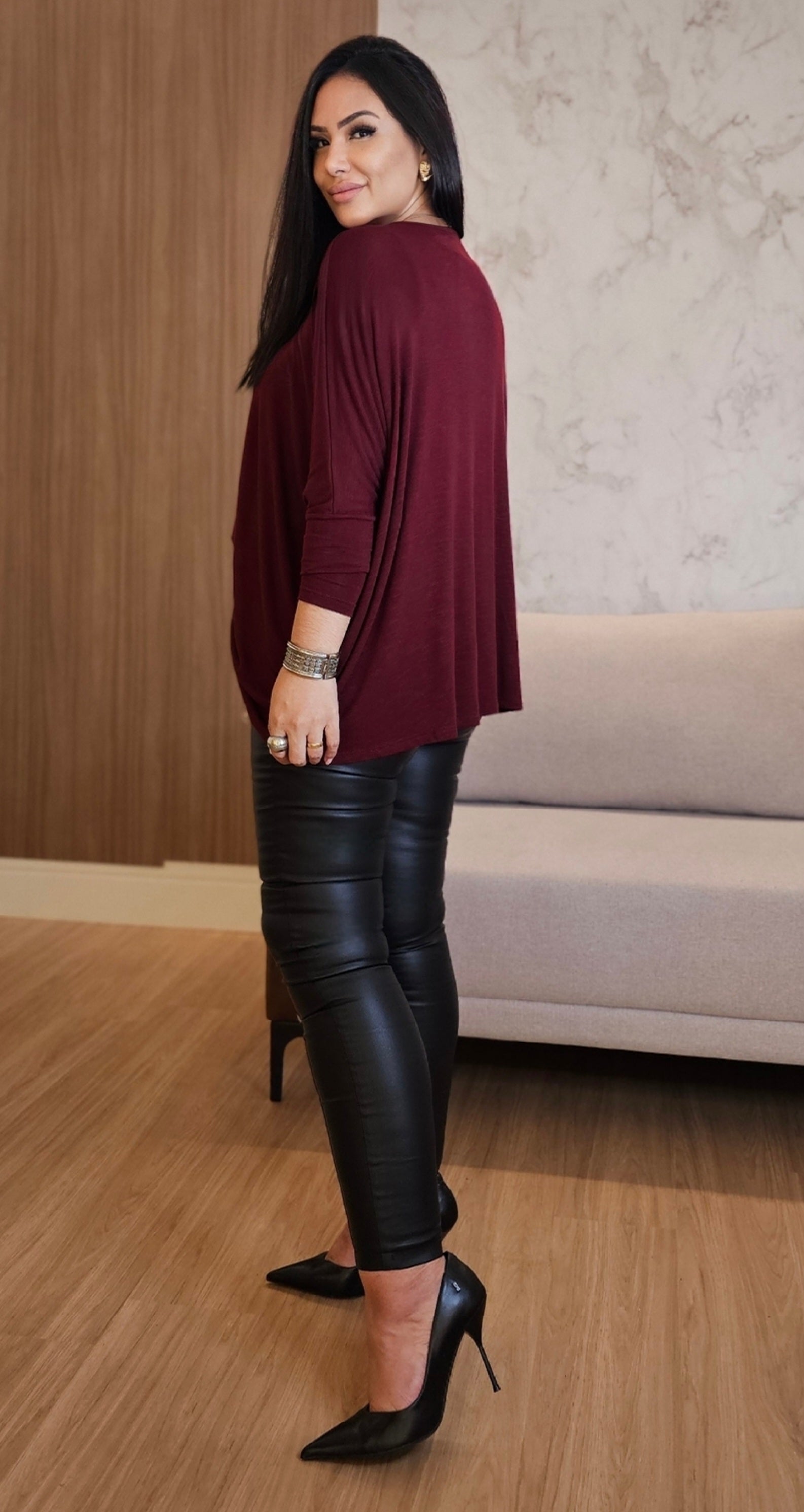 Blusa ampla Feminina Marsala Manga Longa