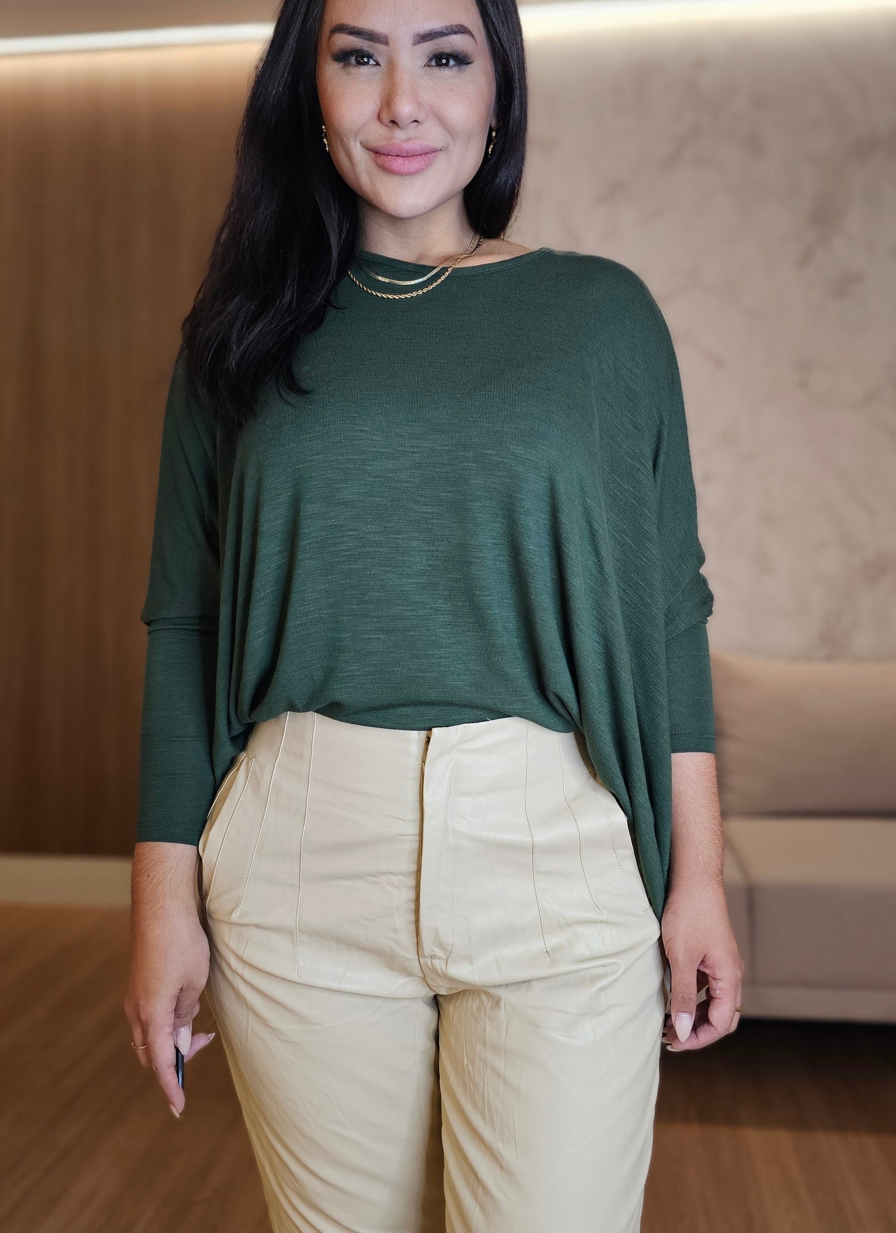 Blusa ampla Feminina Verde - Manga Longa