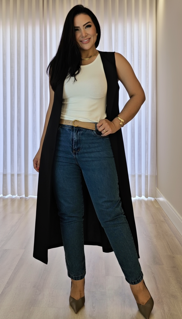 Colete Longo Alfaiataria Feminino em cores