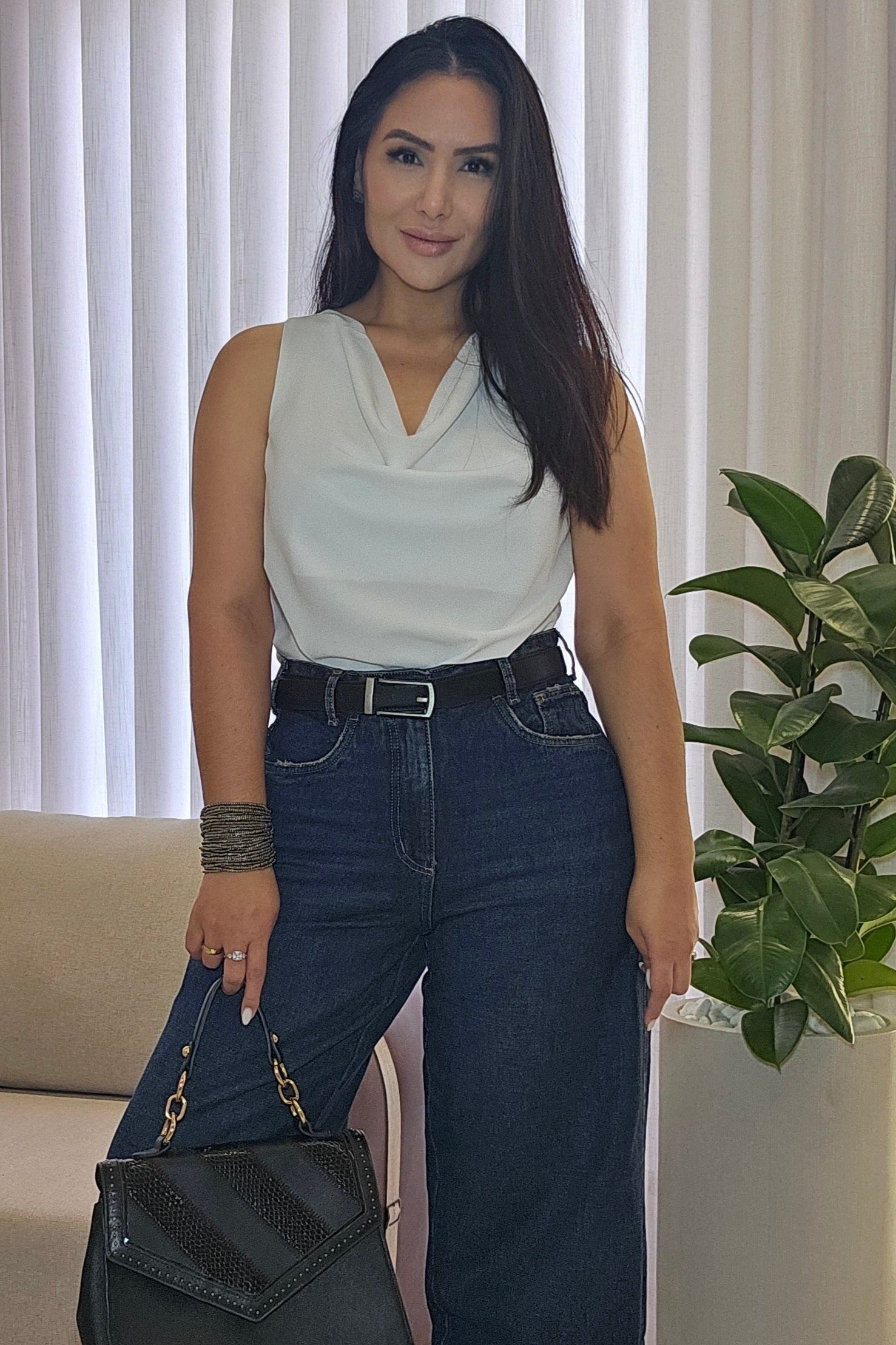 Calça Jeans Wide Leg Feminina 100% Algodão