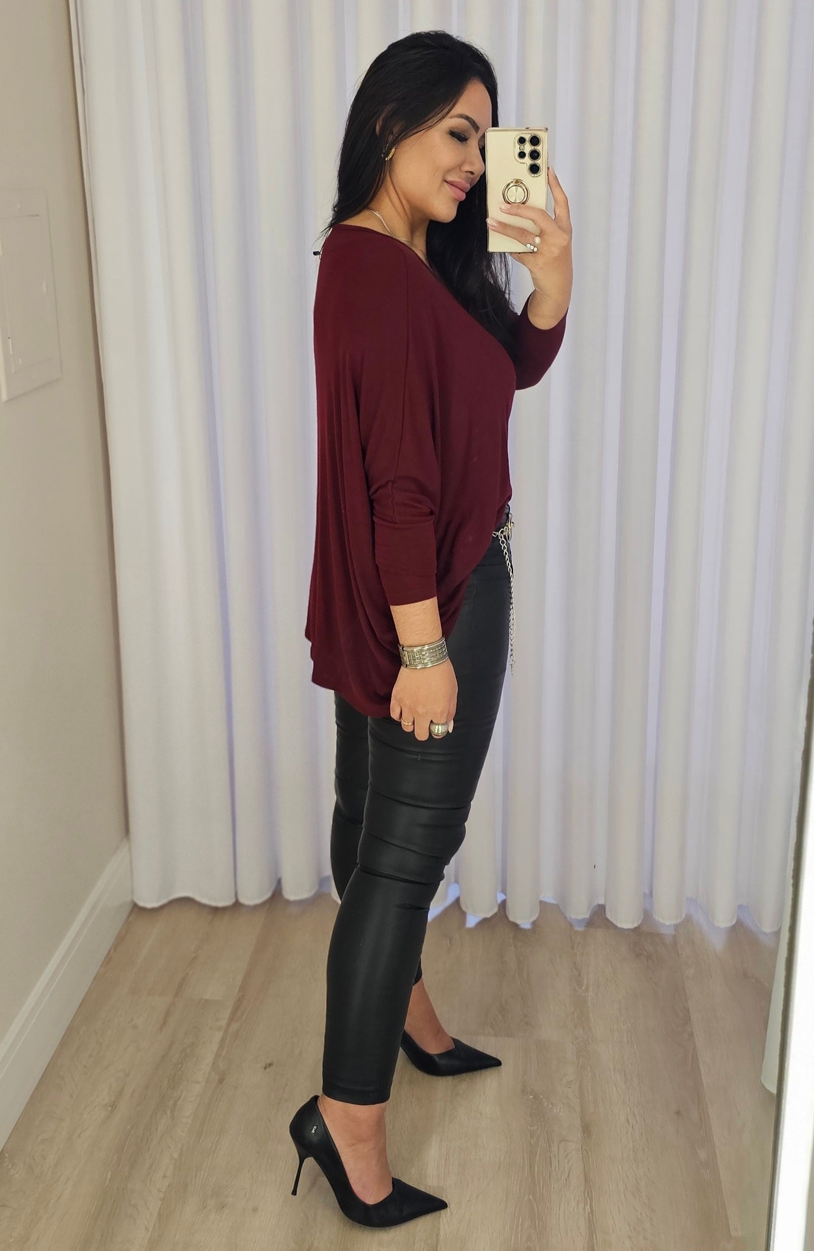 Blusa ampla Feminina Marsala Manga Longa