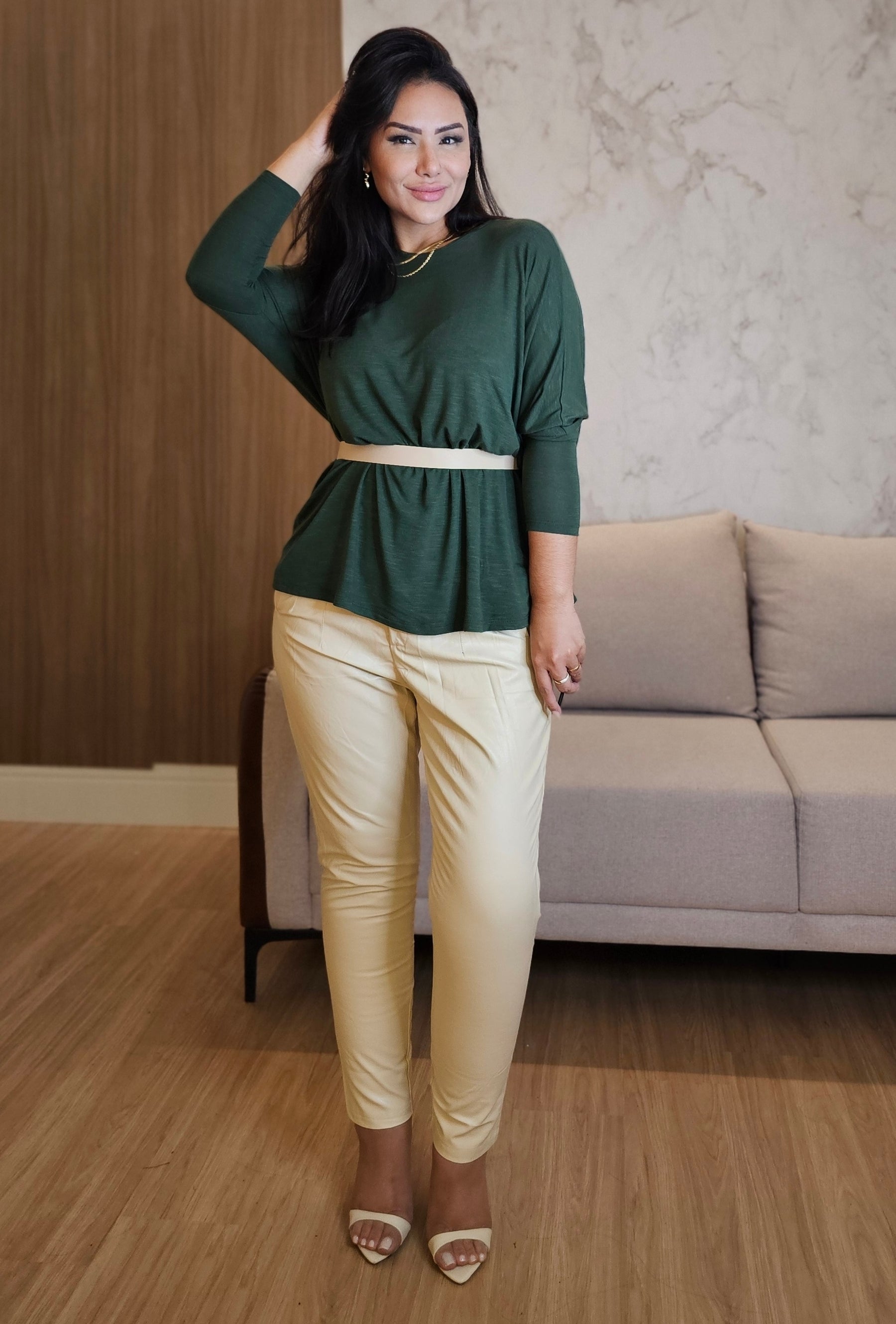 Blusa ampla Feminina Verde - Manga Longa