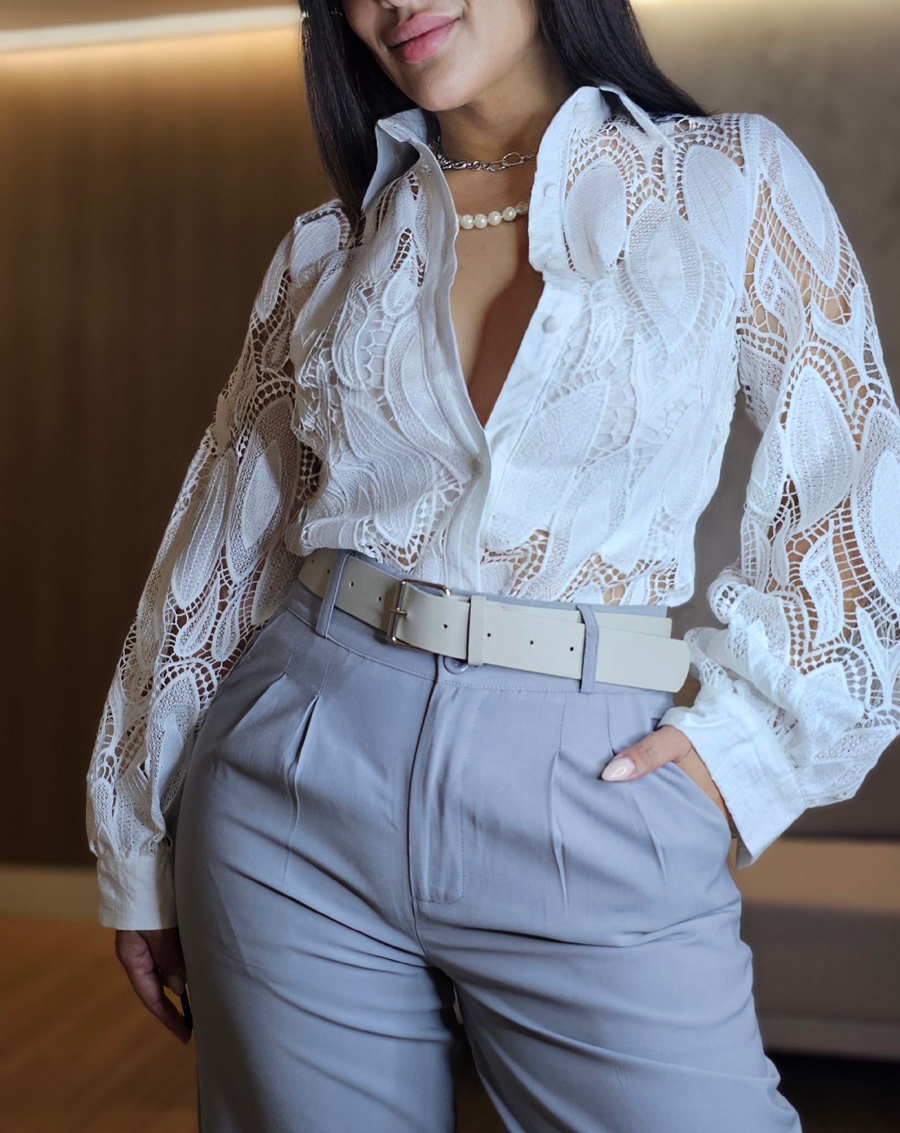 Calça Feminina Pantalona de Alfaiataria Cinza