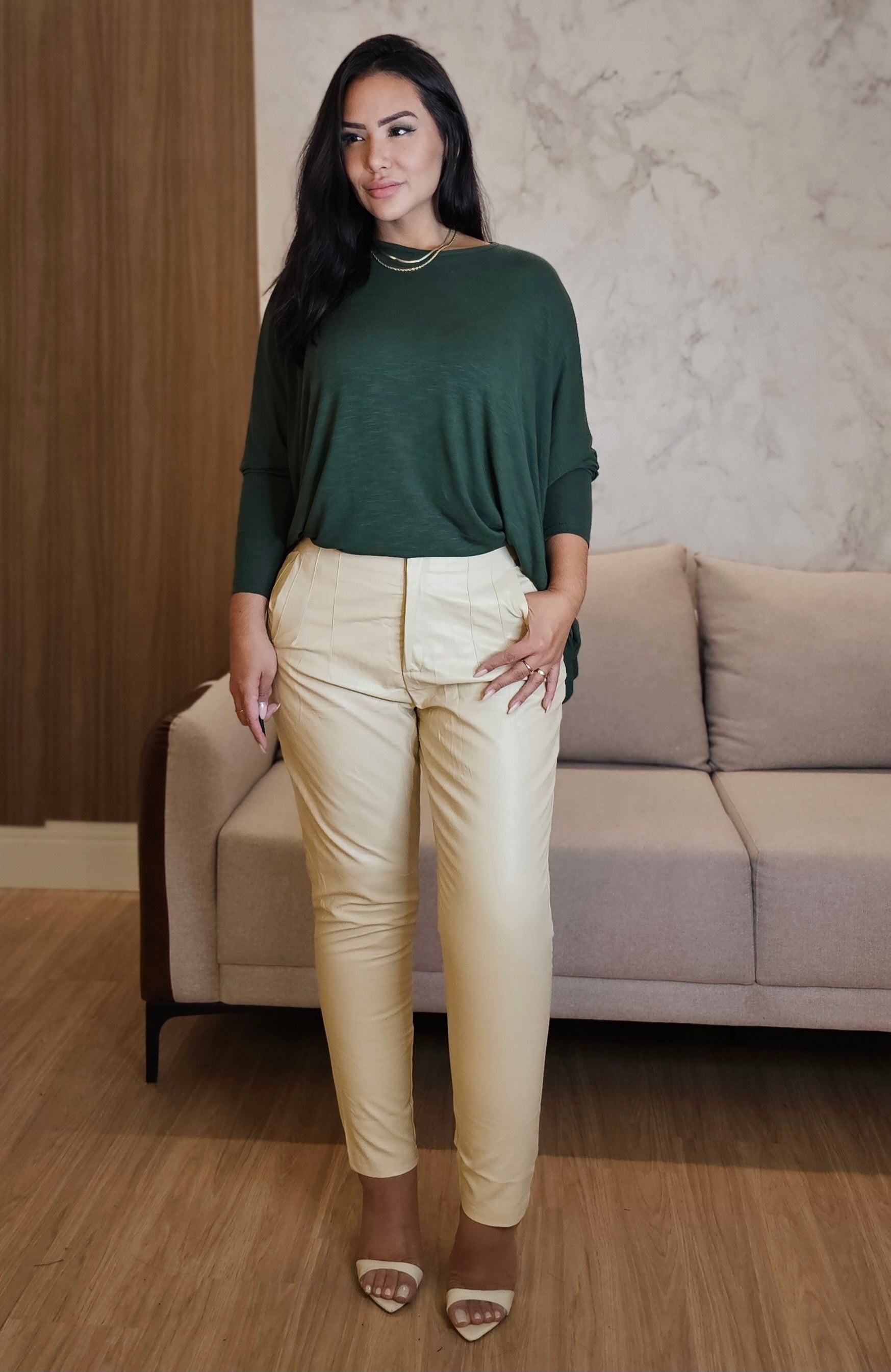 Blusa ampla Feminina Verde - Manga Longa