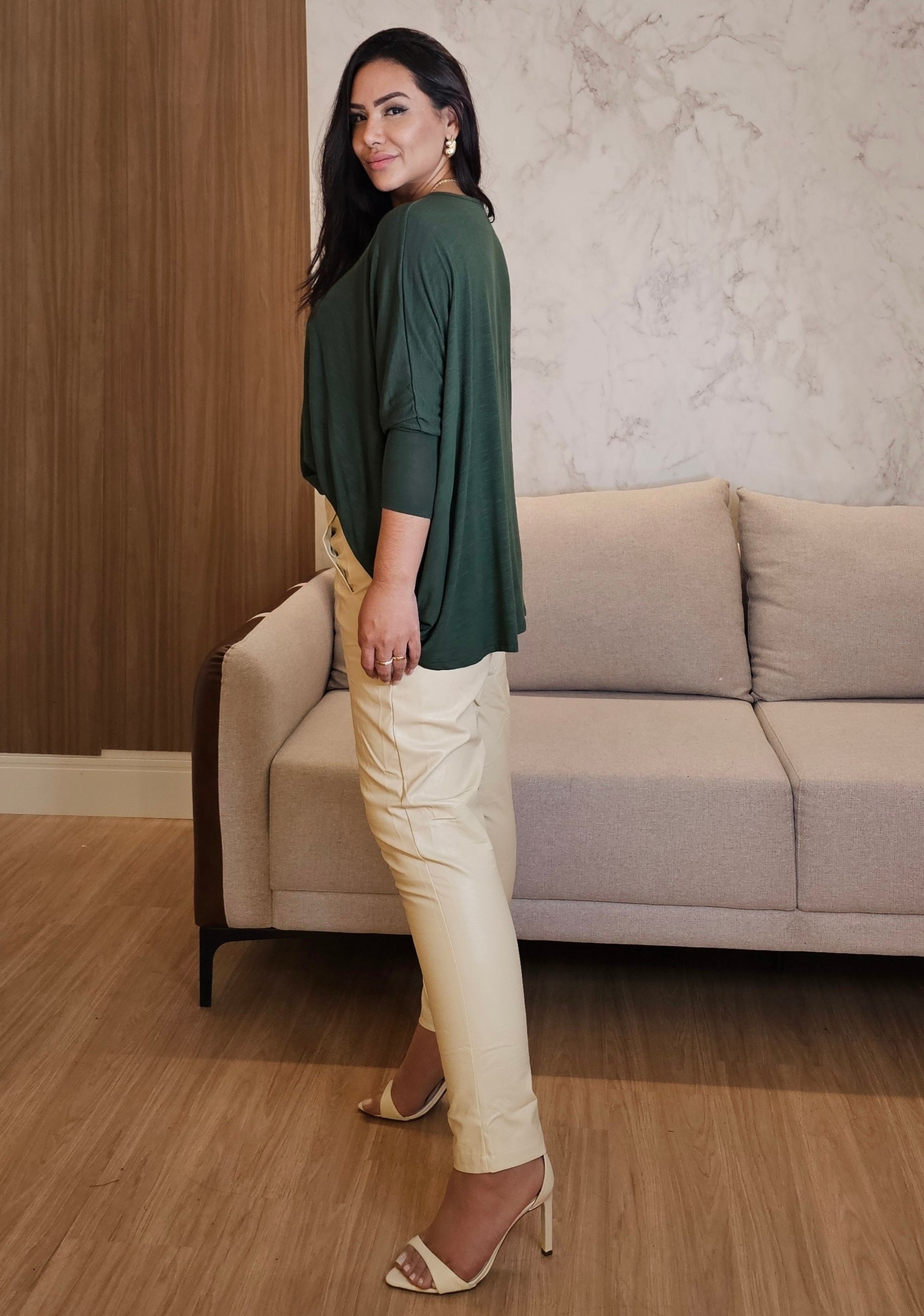 Blusa ampla Feminina Verde - Manga Longa