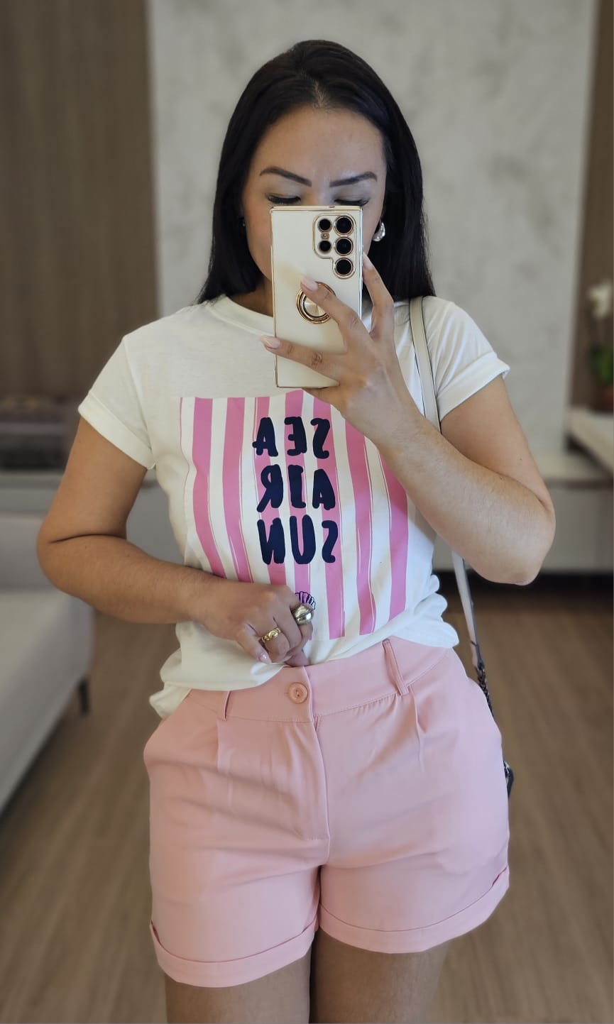 T-shirt feminina SEA AIR SUN Estampada em algodão