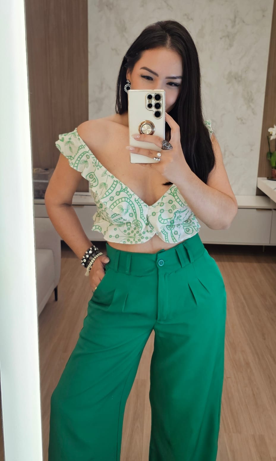 Cropped Estampado com Babados e bojo