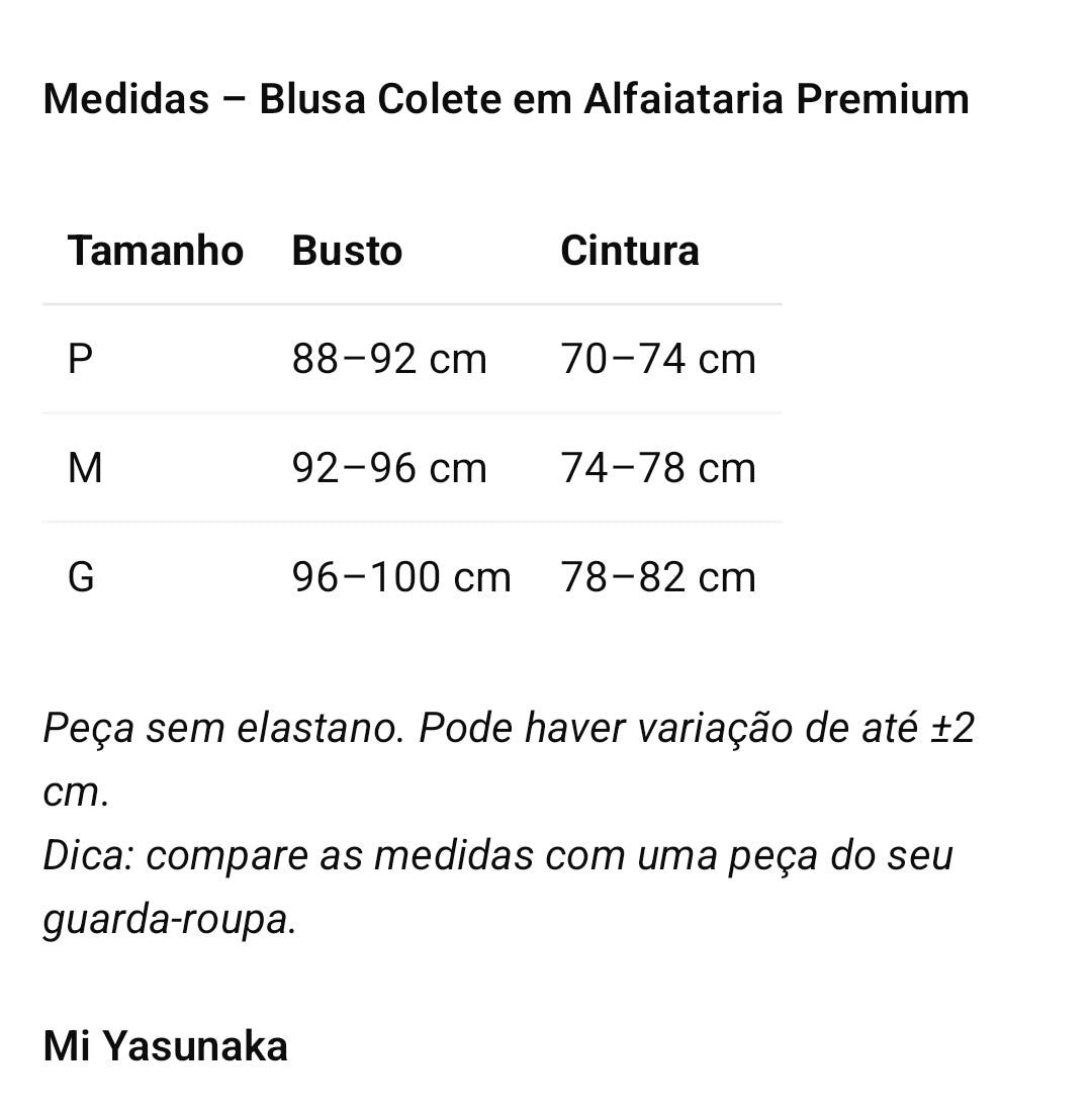 Blusa Colete Gabriela – em Cores