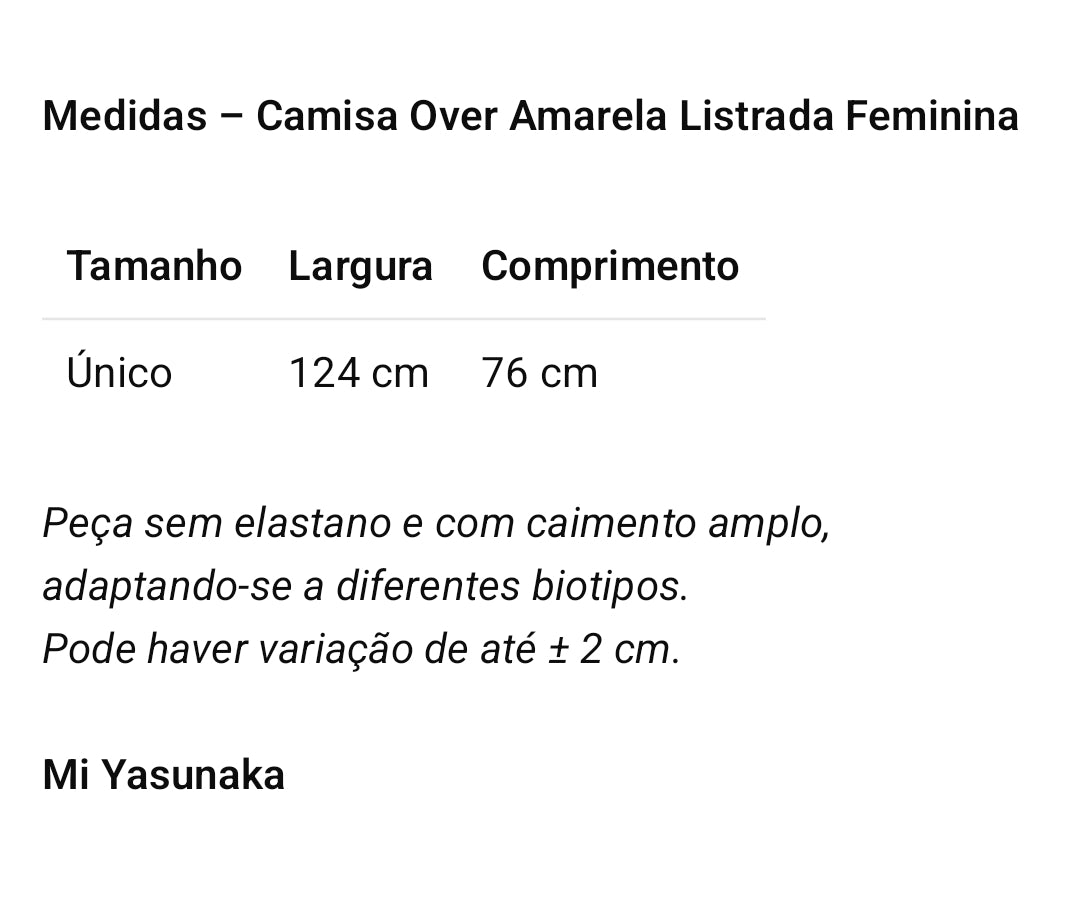Camisa Over Amarela Listrada Feminina em algodão Leve com Caimento Amplo