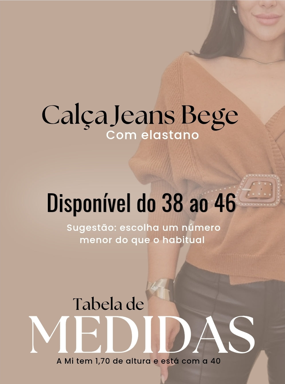 Calça jeans feminina em algodão premium – Bege