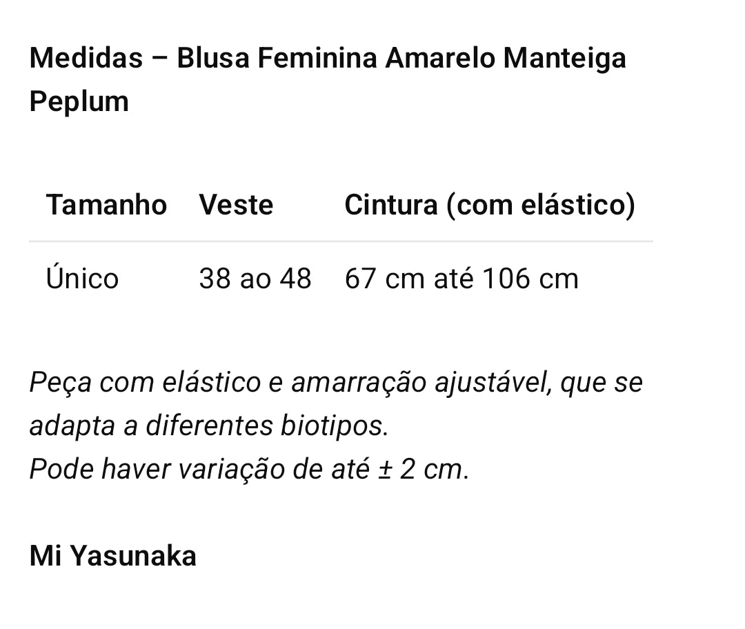 Blusa Feminina Amarelo Manteiga Peplum com Alças Versáteis e Amarração nas Costas