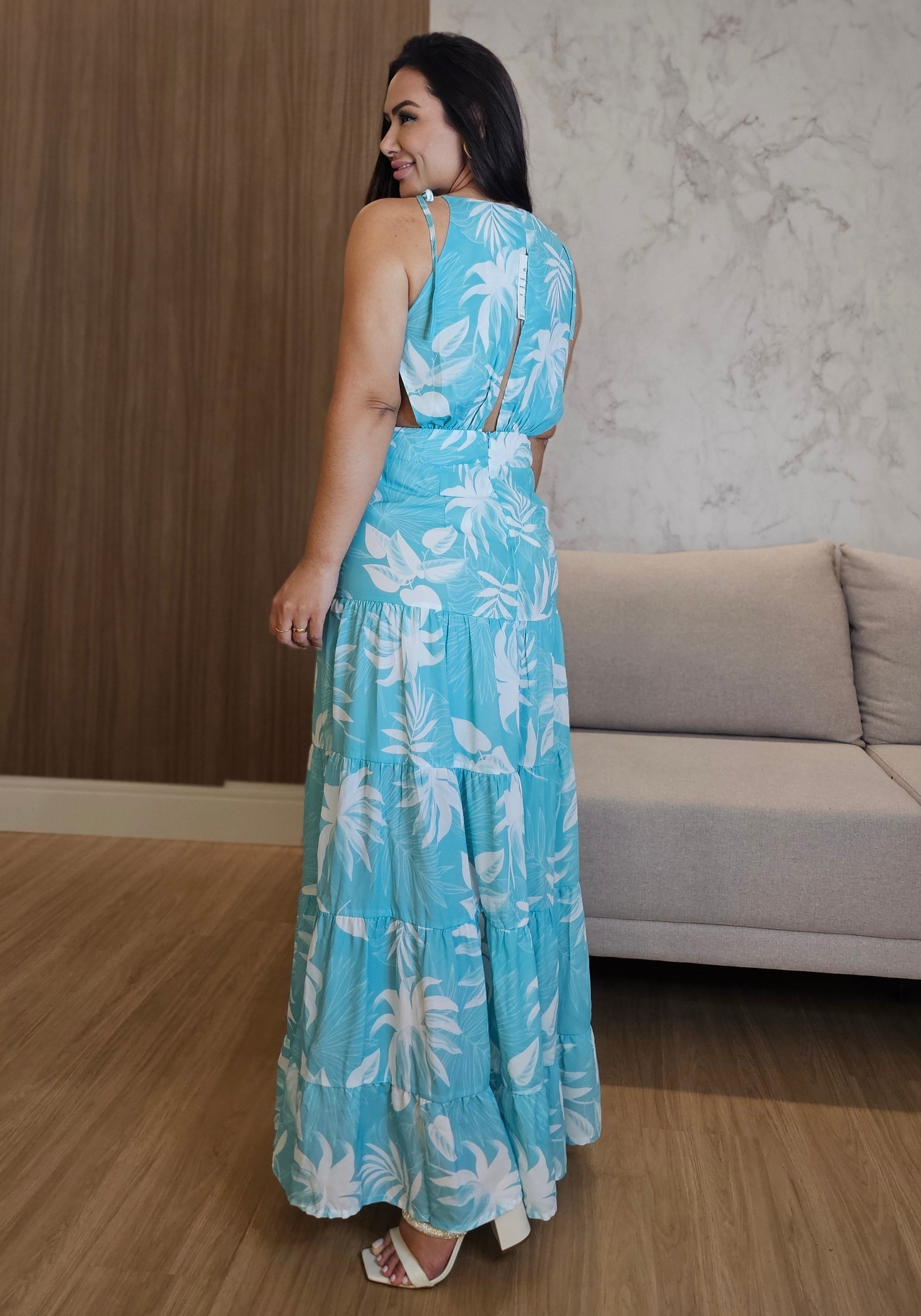 Vestido Longo Estampado com forro