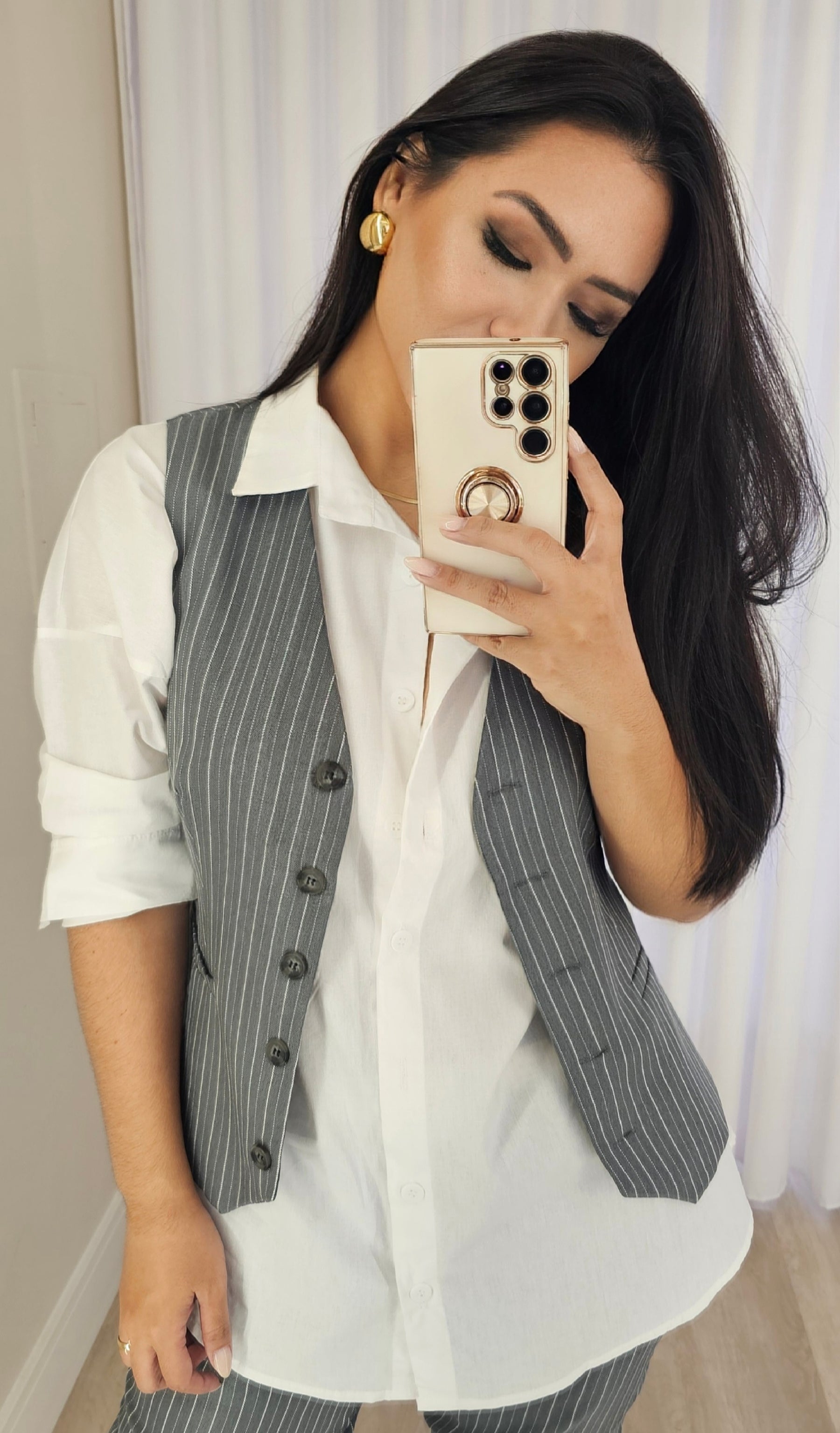 Colete Feminino Alfaiataria Premium Risca de Giz Forrado