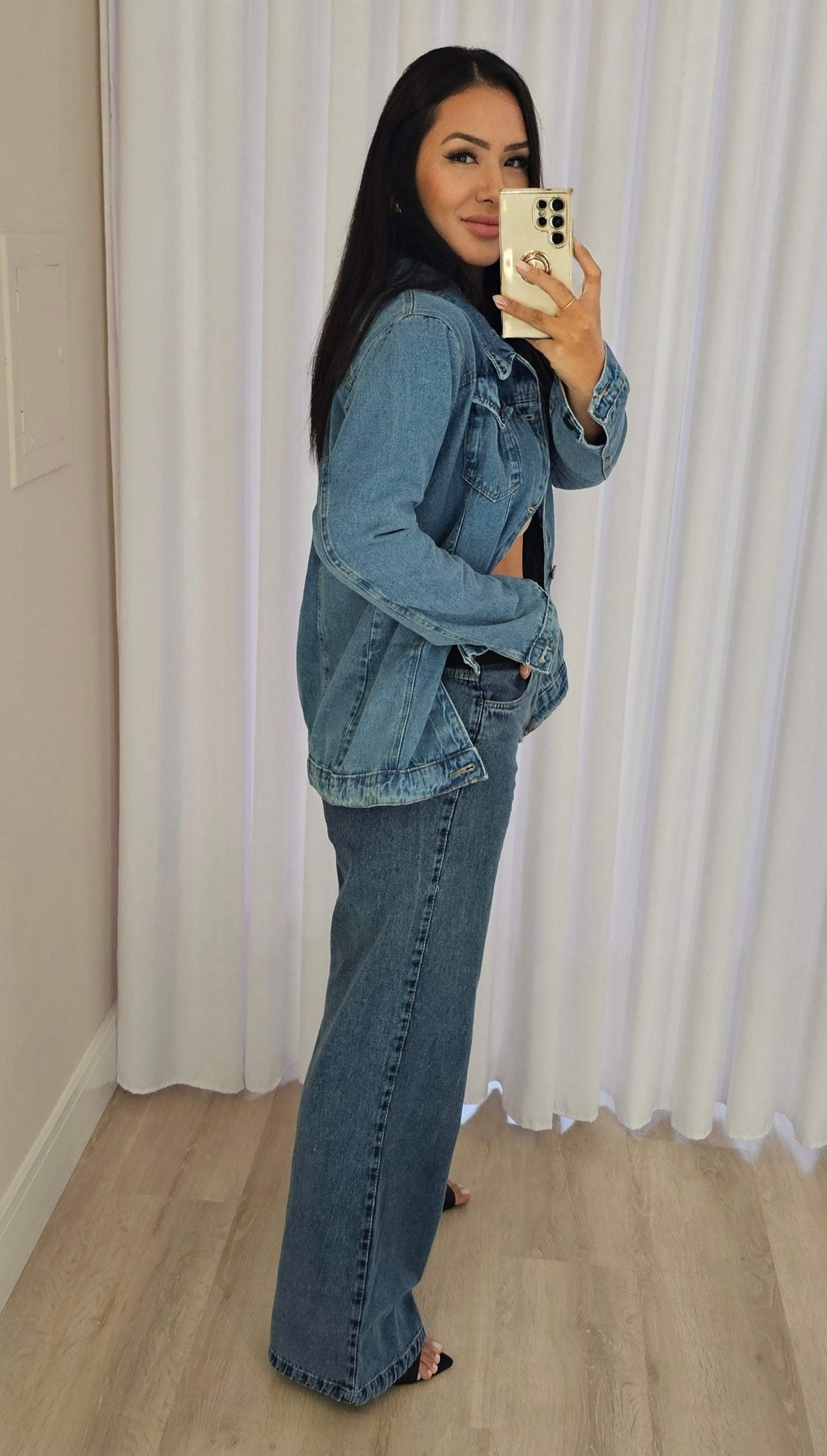Camisa feminina oversized de jeans estruturado 100% algodão - moderna e atemporal