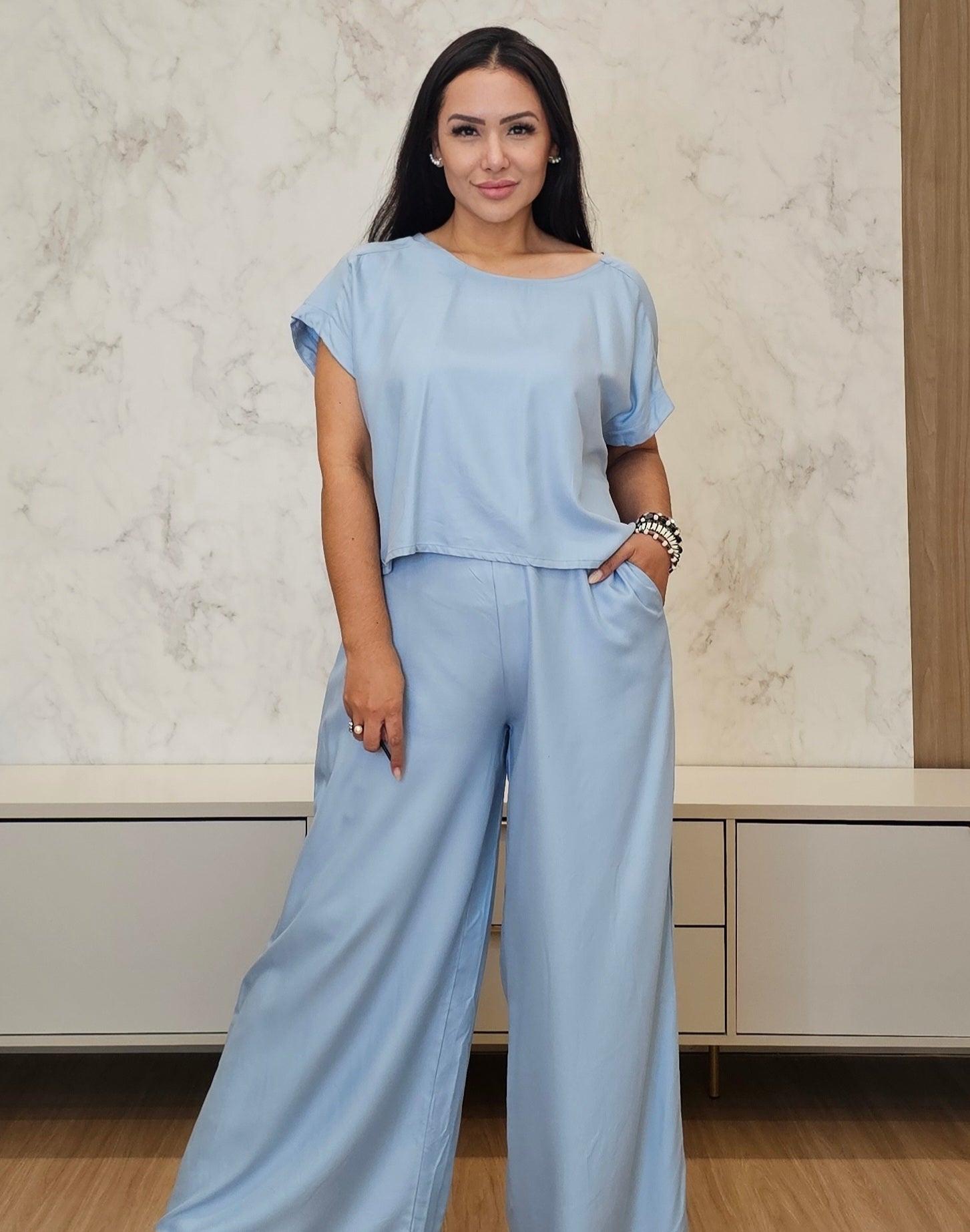 Conjunto Feminino de Pantalona Luxo - Baby Blue