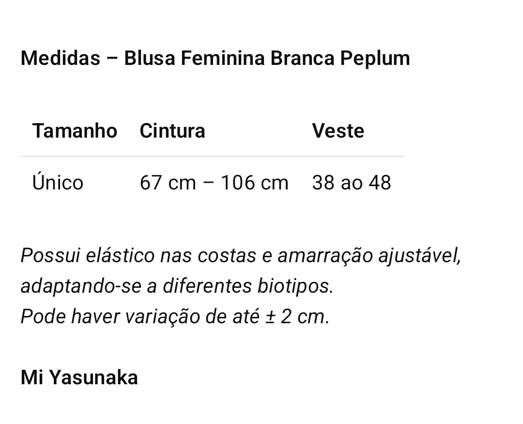 Blusa Feminina Branca Peplum com Alças Versáteis e Amarração nas Costas