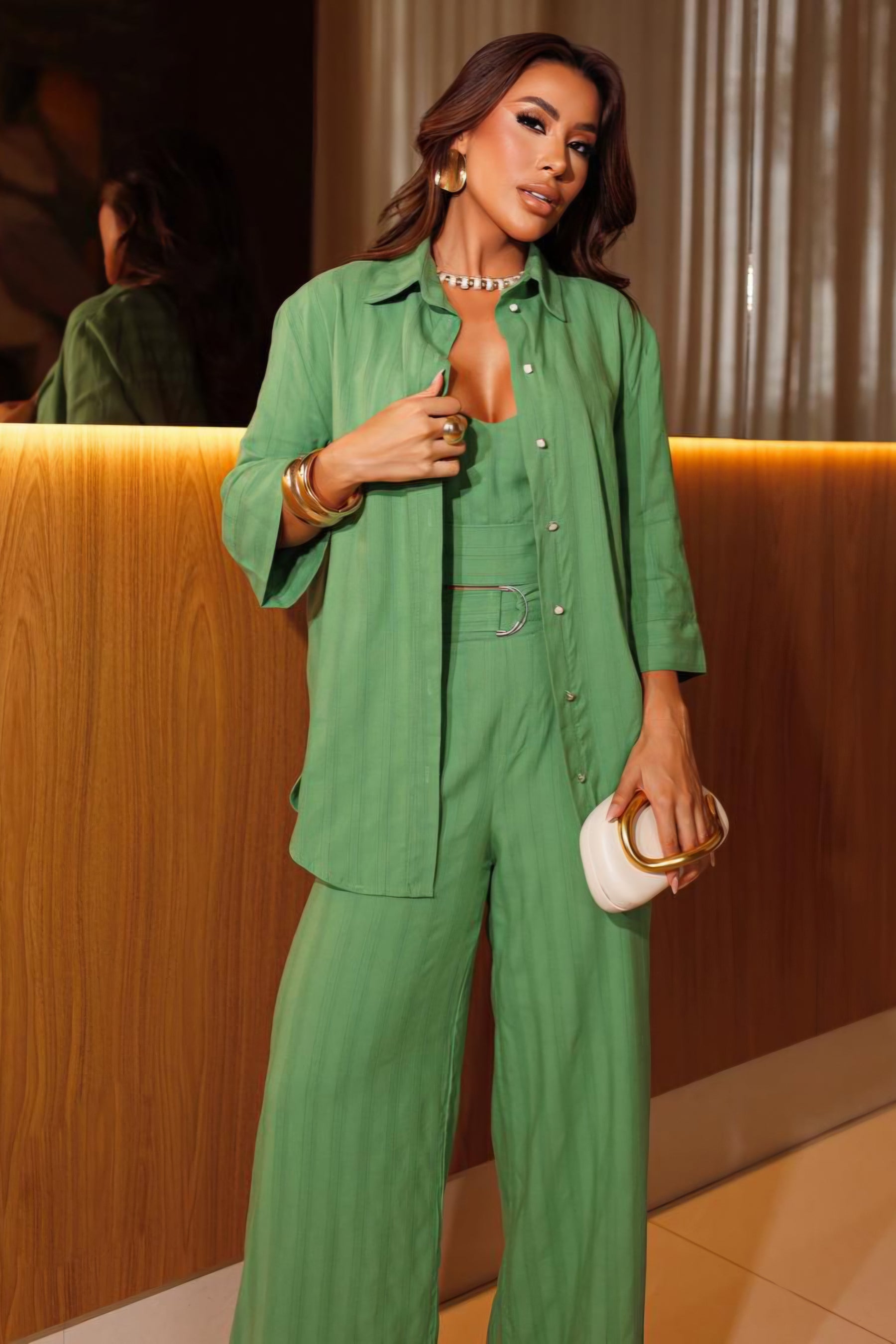 Trijunto Verde - Camisa, Top e Calça