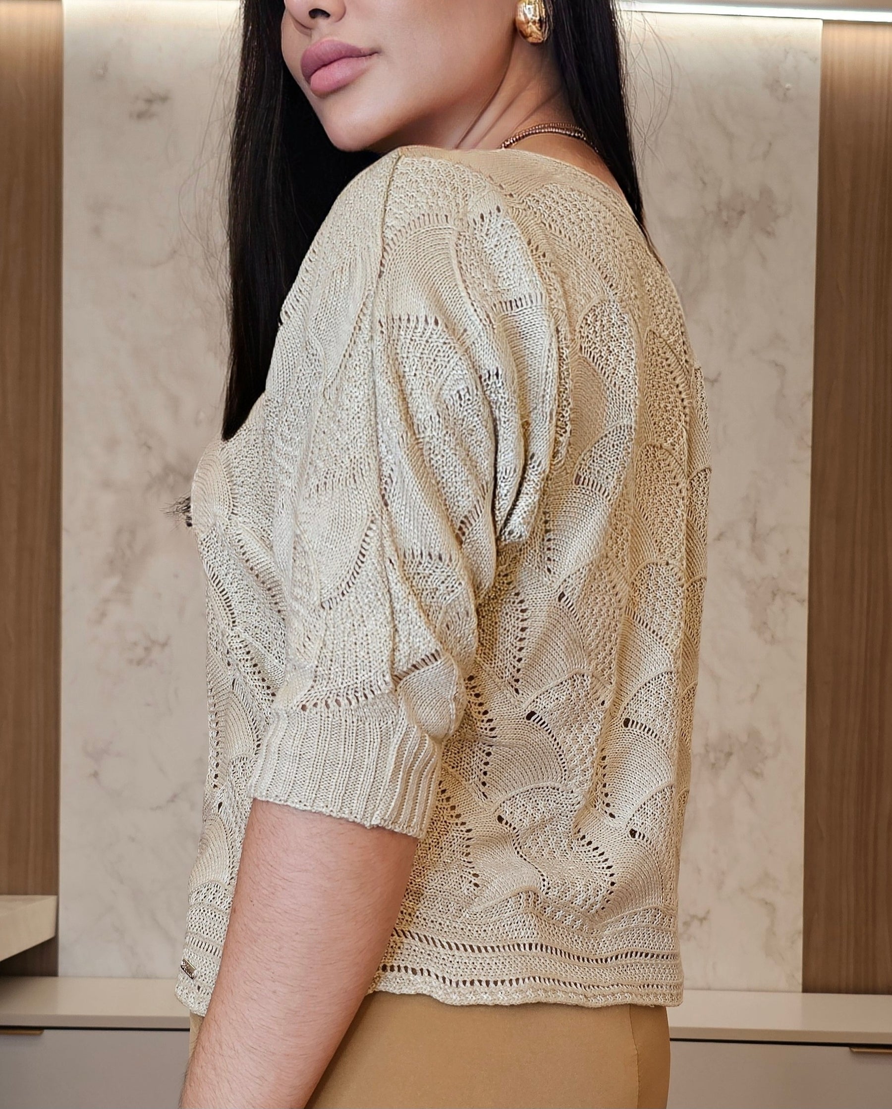 Blusa Feminina Tricot com Trama Desenhada – Tamanho Único, Elegante e Atemporal