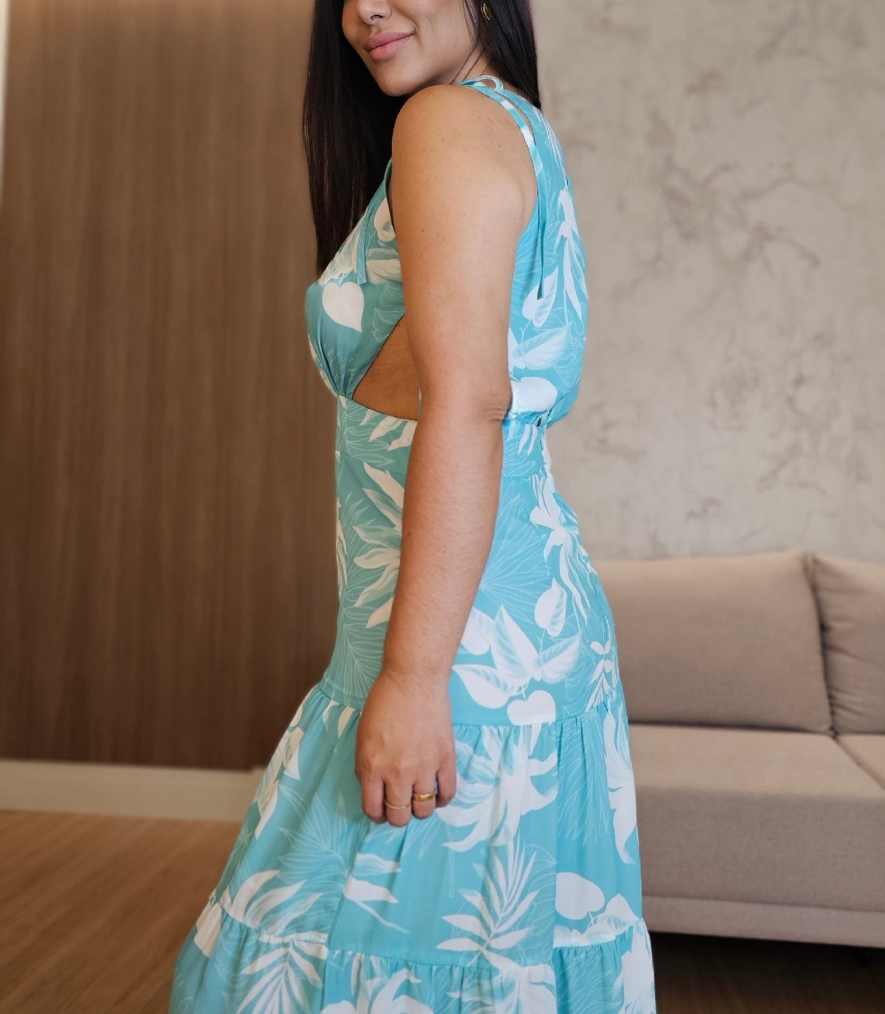 Vestido Longo Estampado com forro