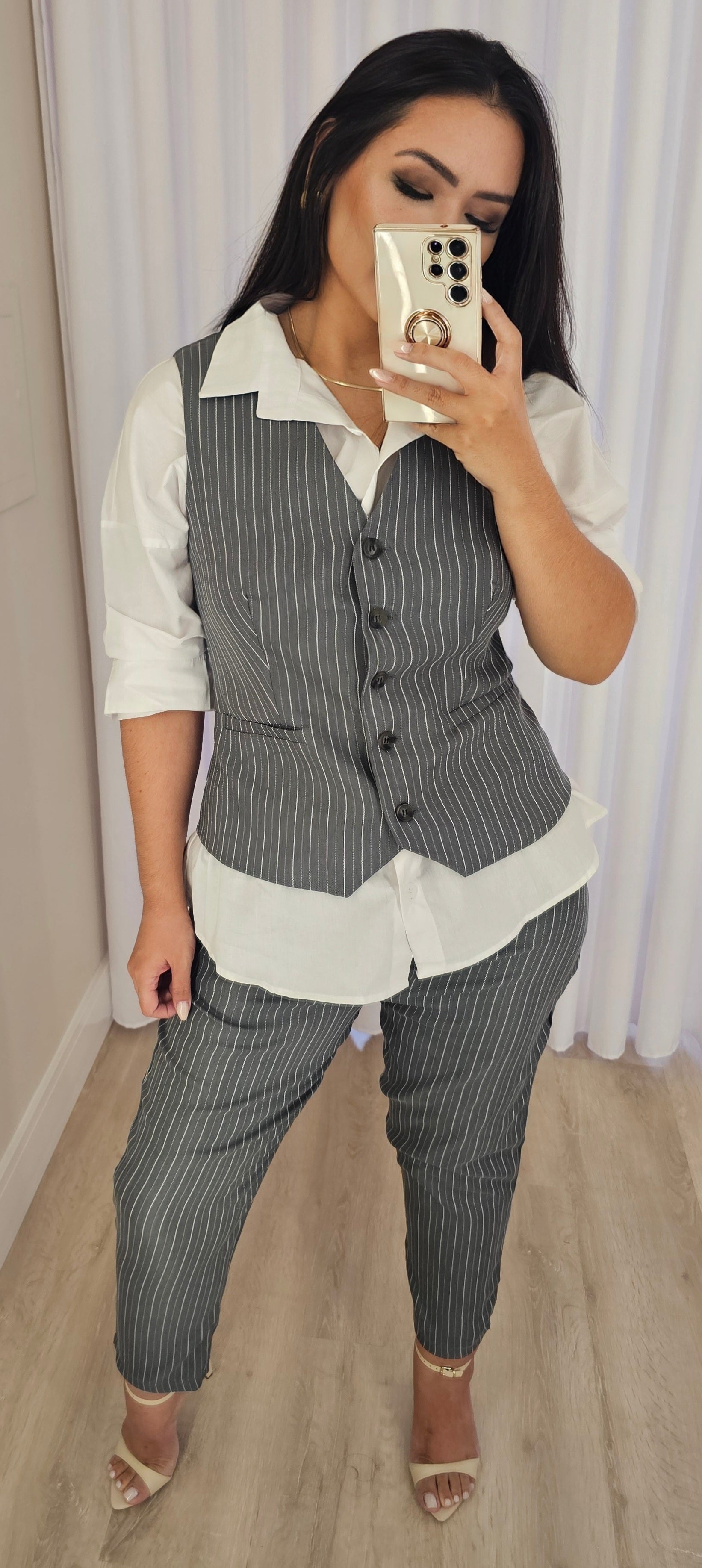 Colete Feminino Alfaiataria Premium Risca de Giz Forrado