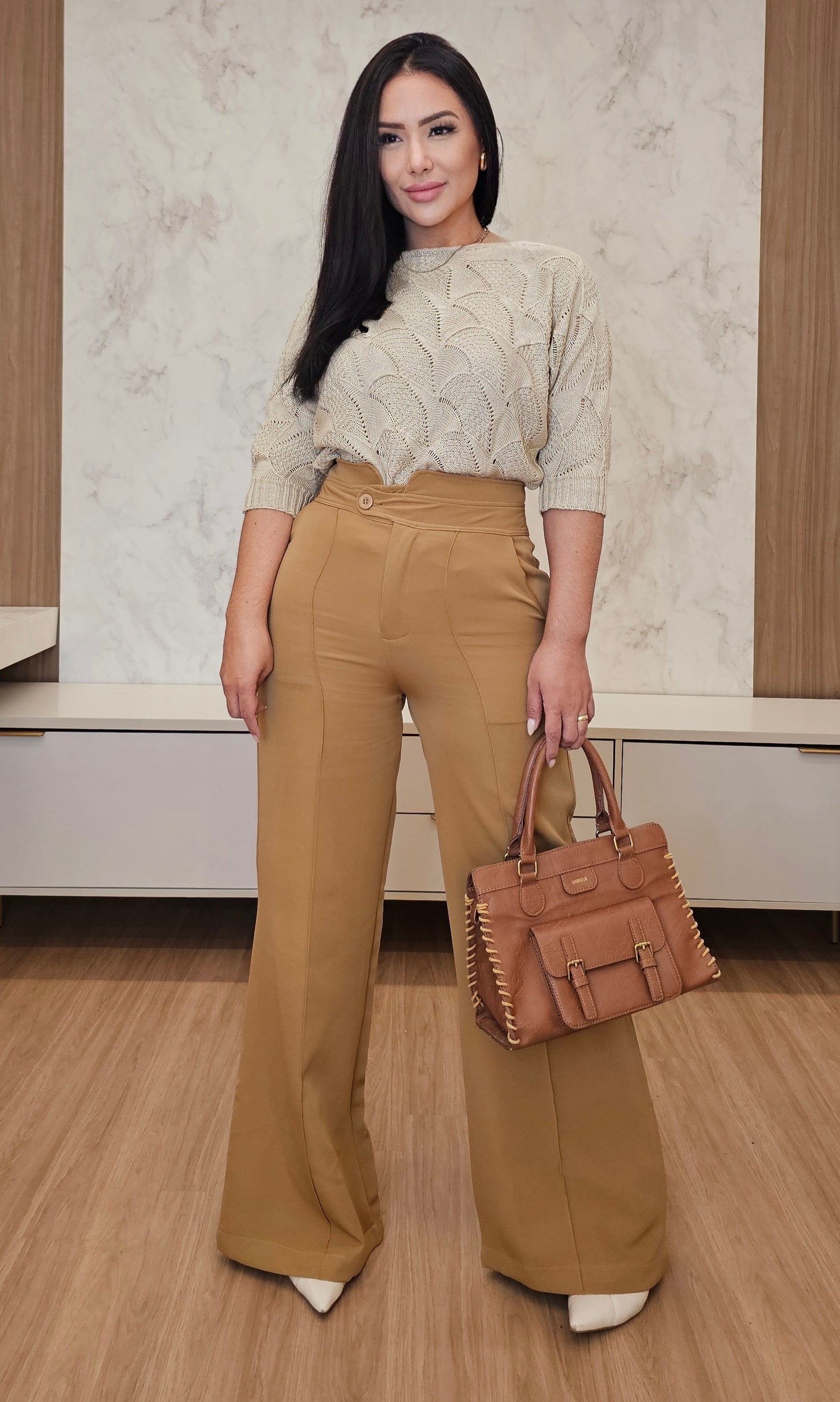 Blusa Feminina Tricot com Trama Desenhada – Tamanho Único, Elegante e Atemporal