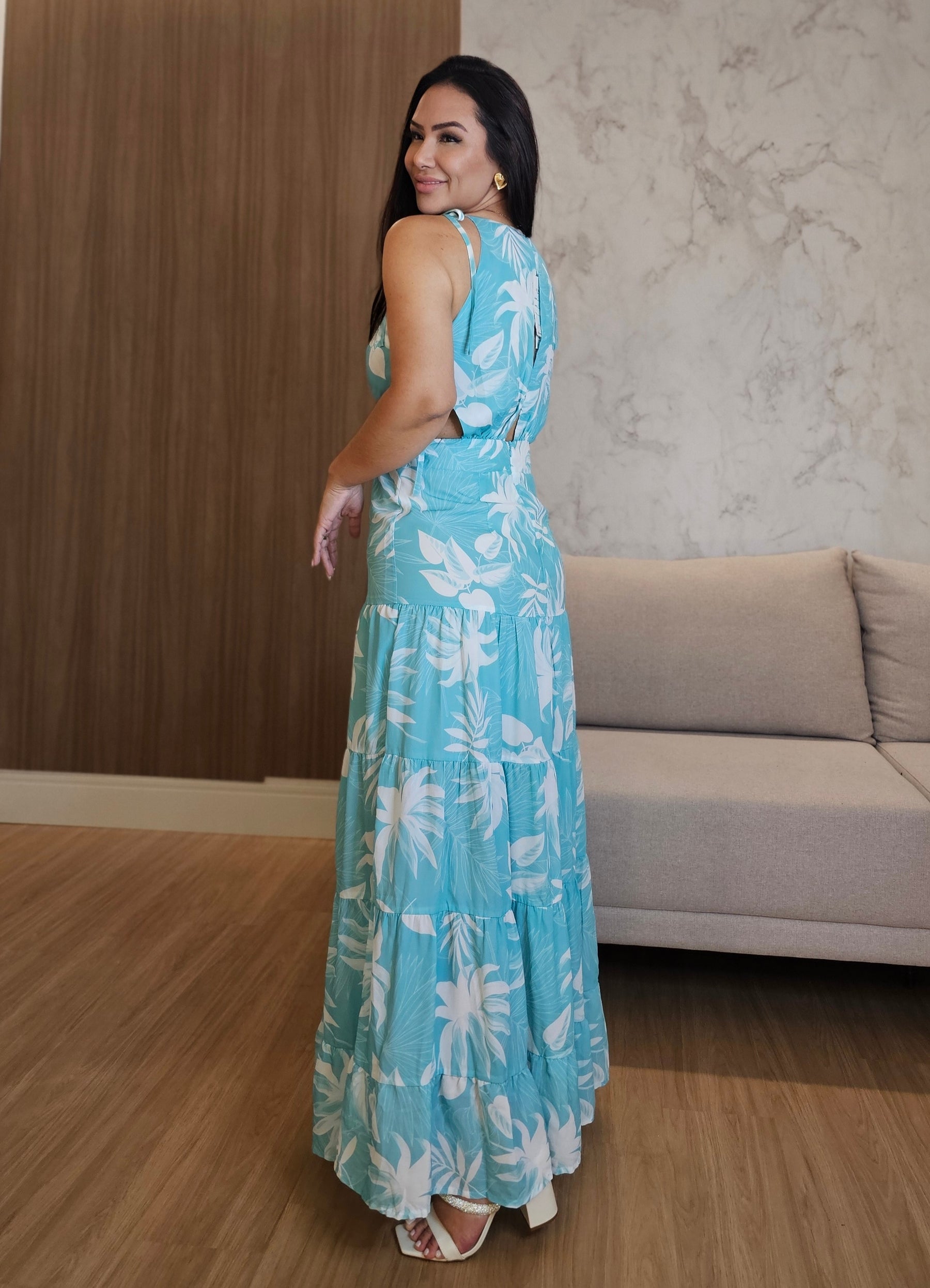 Vestido Longo Estampado com forro