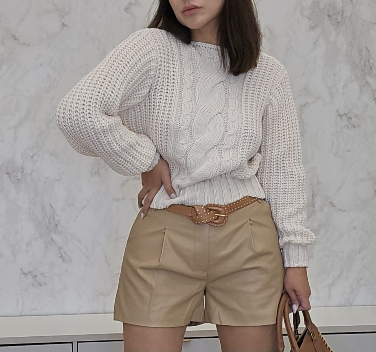 Short feminino em PU Premium - Bege