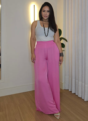 Pantalona Rosa Feminina com Forro e Bolsos Laterais – Tamanho Único