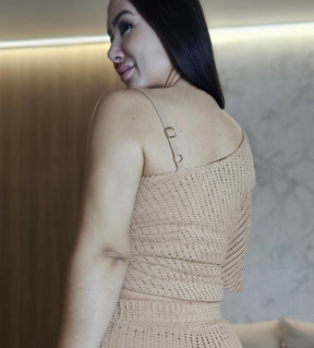 Conjunto Feminino de Tricô Premium Nude – Blusa Versátil e Calça com Dupla Possibilidade de Uso