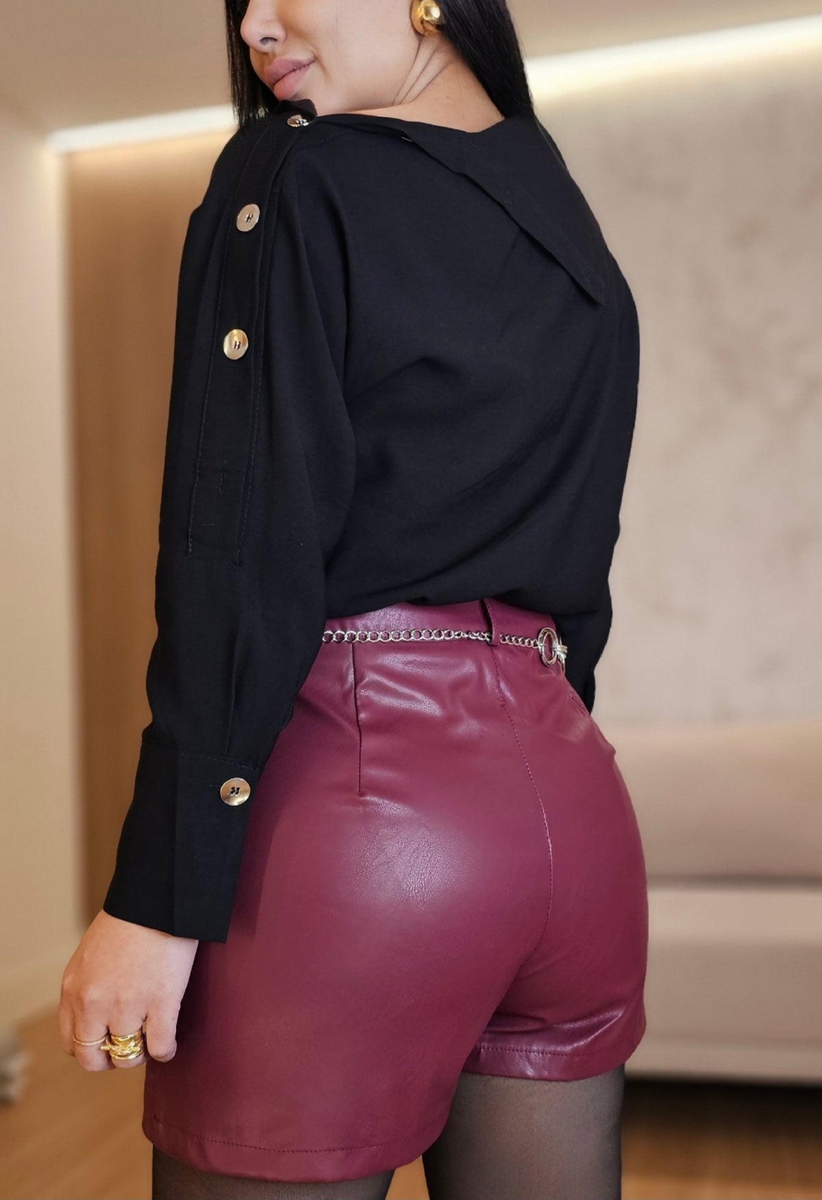 Short Saia Feminino PU Premium marsala – Estrutura Elegante com Visual Imponente
