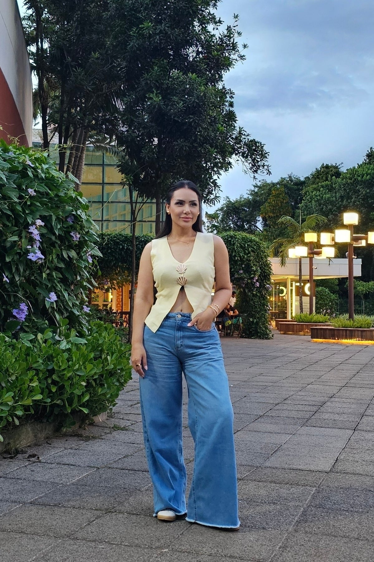 Calça wide leg Clara 100% algodão